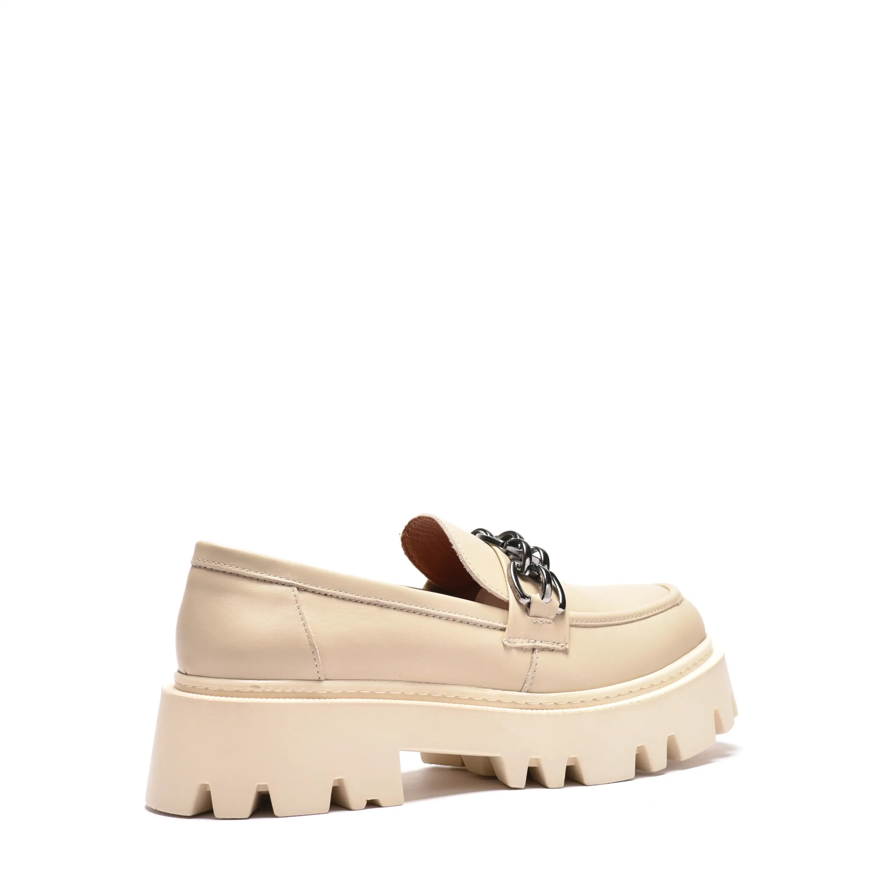 Pantofi dama cu lant talpa inalta loafers bej din piele naturala Elena