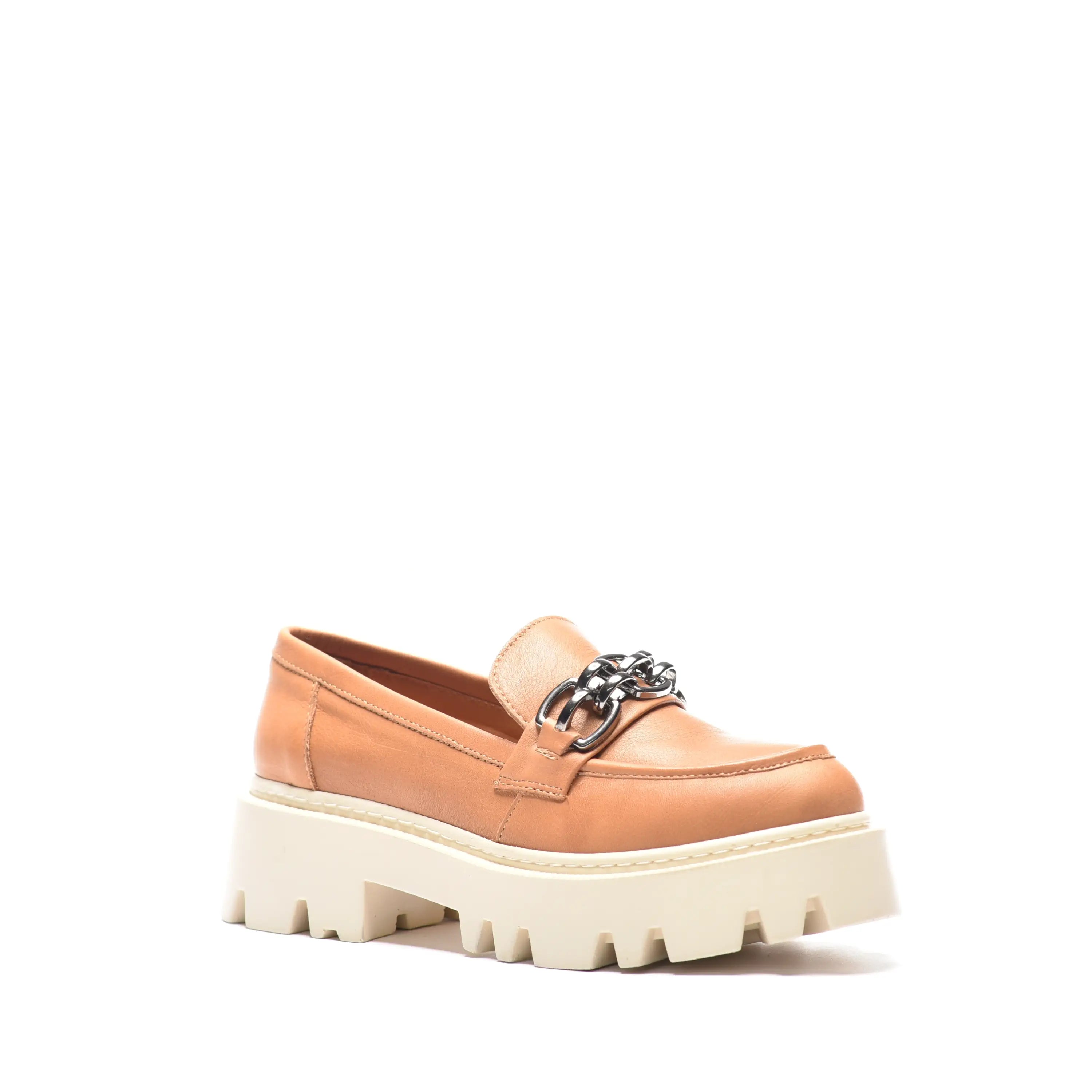 Pantofi dama cu lant talpa inalta loafers maro din piele naturala Elena