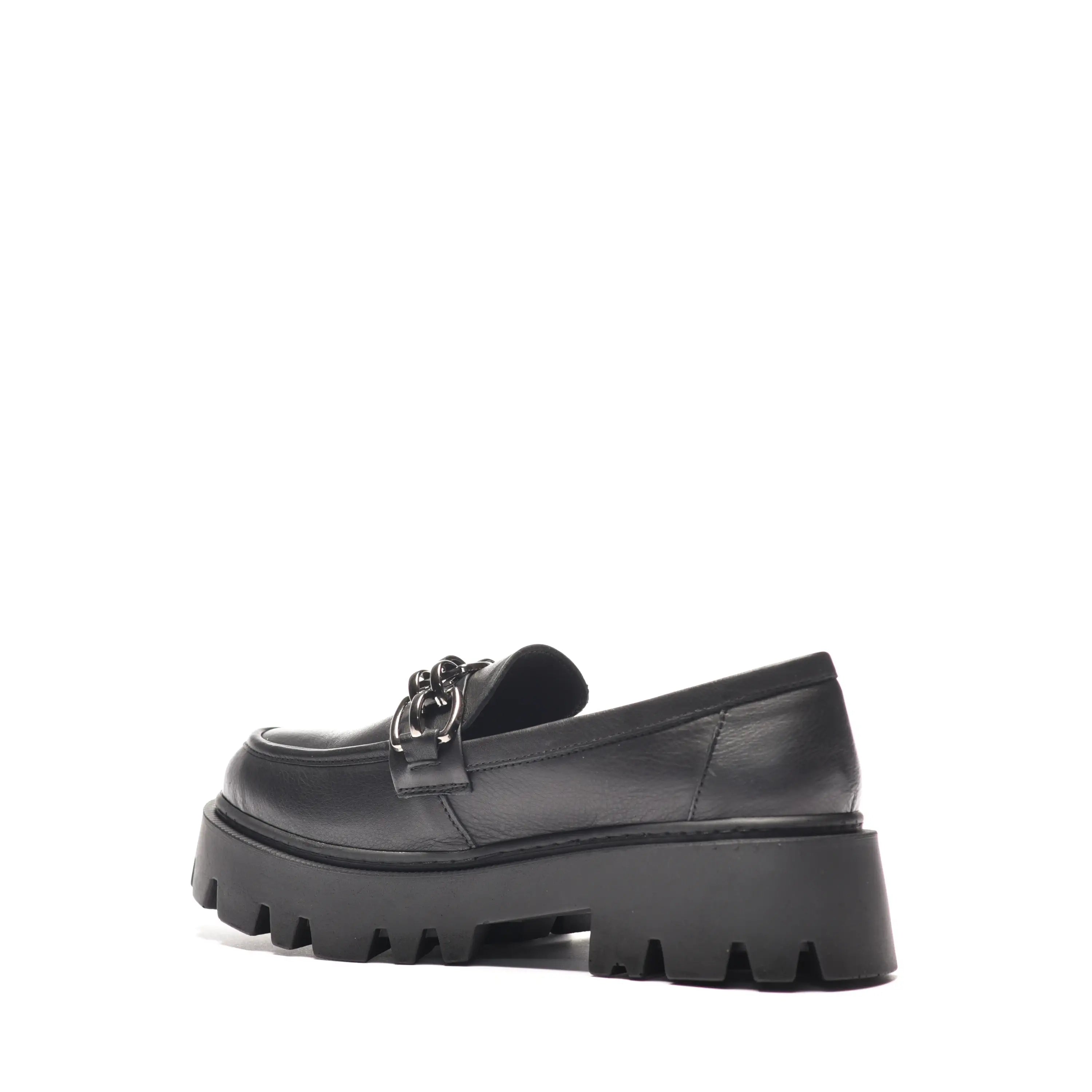 Pantofi dama cu lant talpa inalta loafers negri din piele naturala Elena