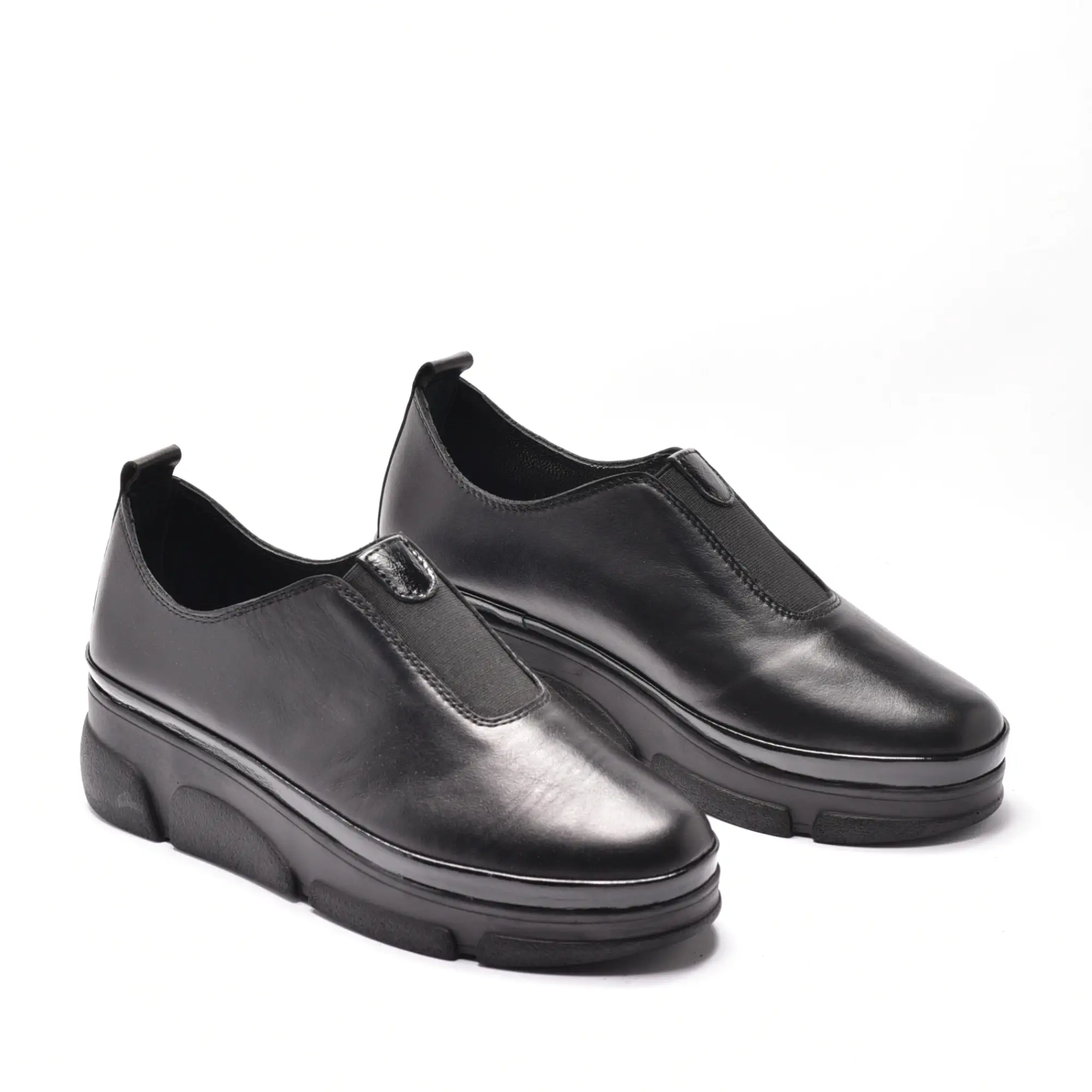 Pantofi dama cu talpa ortopedica si elastic, din piele naturala neagra