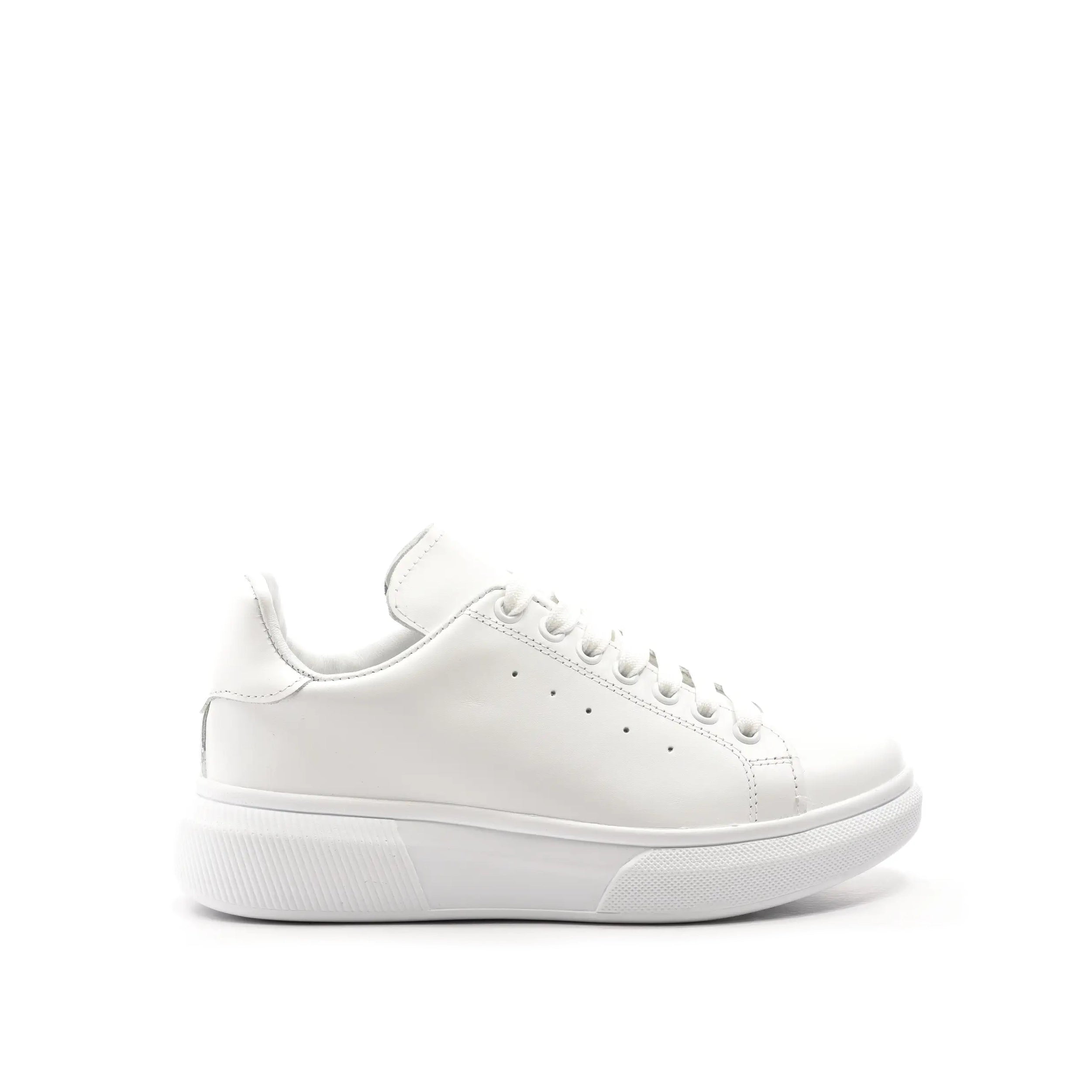 Pantofi casual de dama, sneakers albi all white din piele naturala, Aylin