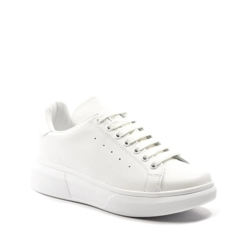 Pantofi casual de dama, sneakers albi all white din piele naturala, Aylin