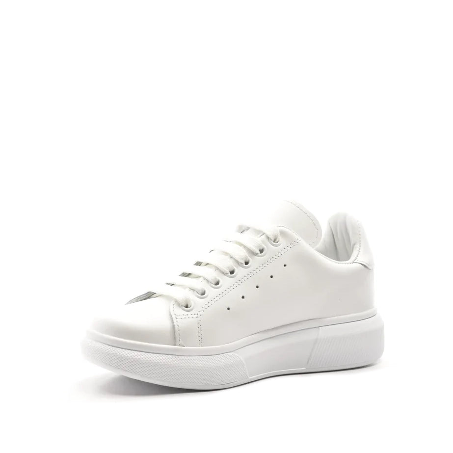 Pantofi casual de dama, sneakers albi all white din piele naturala, Aylin
