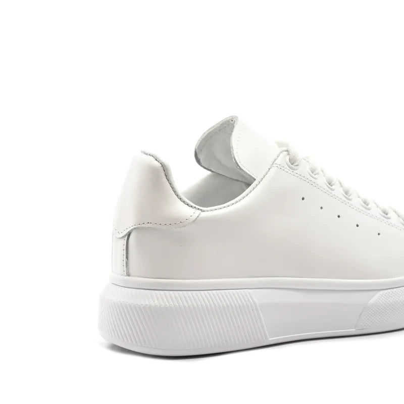 Pantofi casual de dama, sneakers albi all white din piele naturala, Aylin