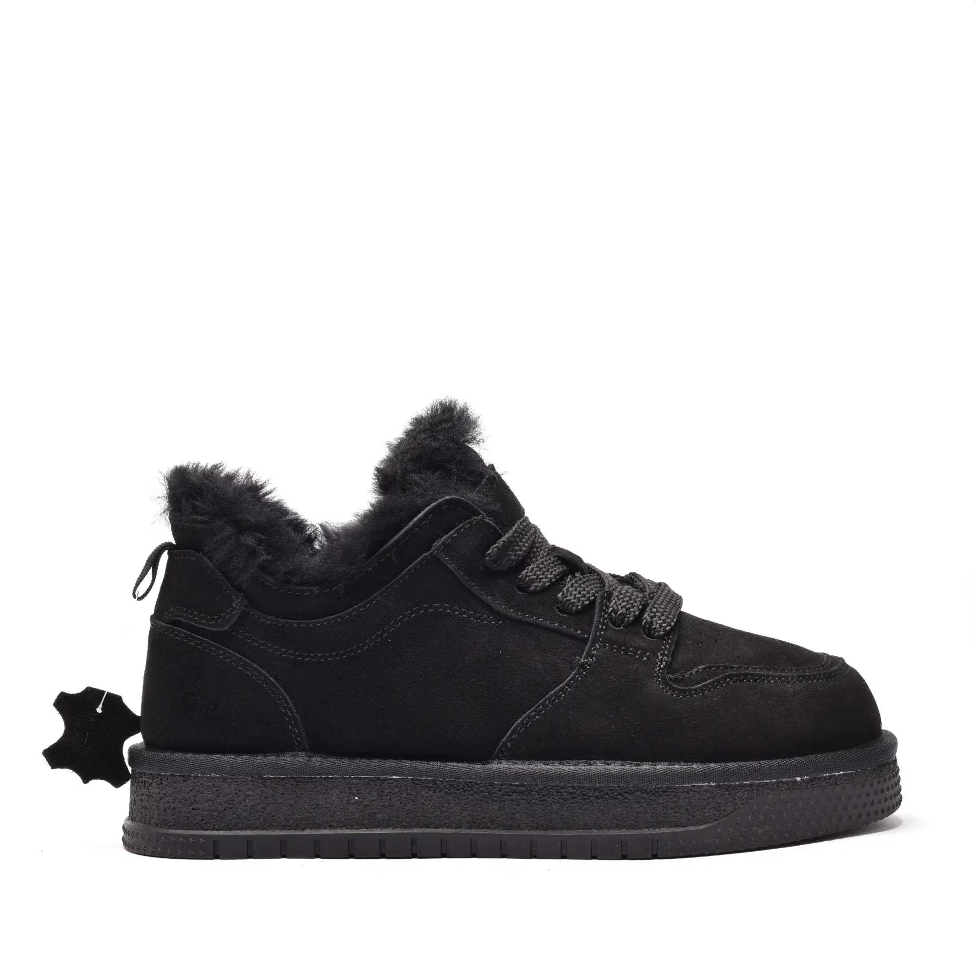 Sneakers dama cu blana, din piele naturala negru 3007