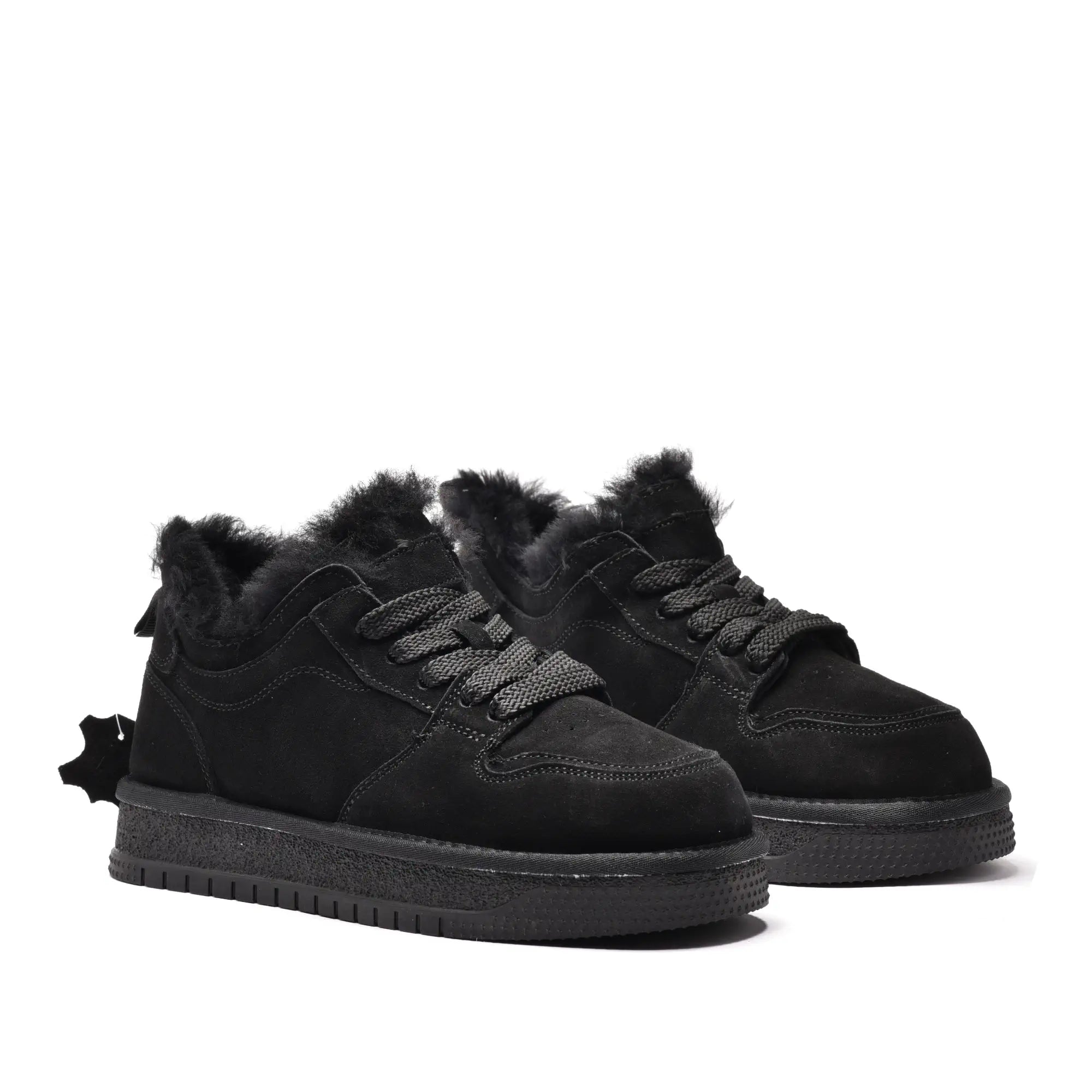 Sneakers dama cu blana, din piele naturala negru 3007