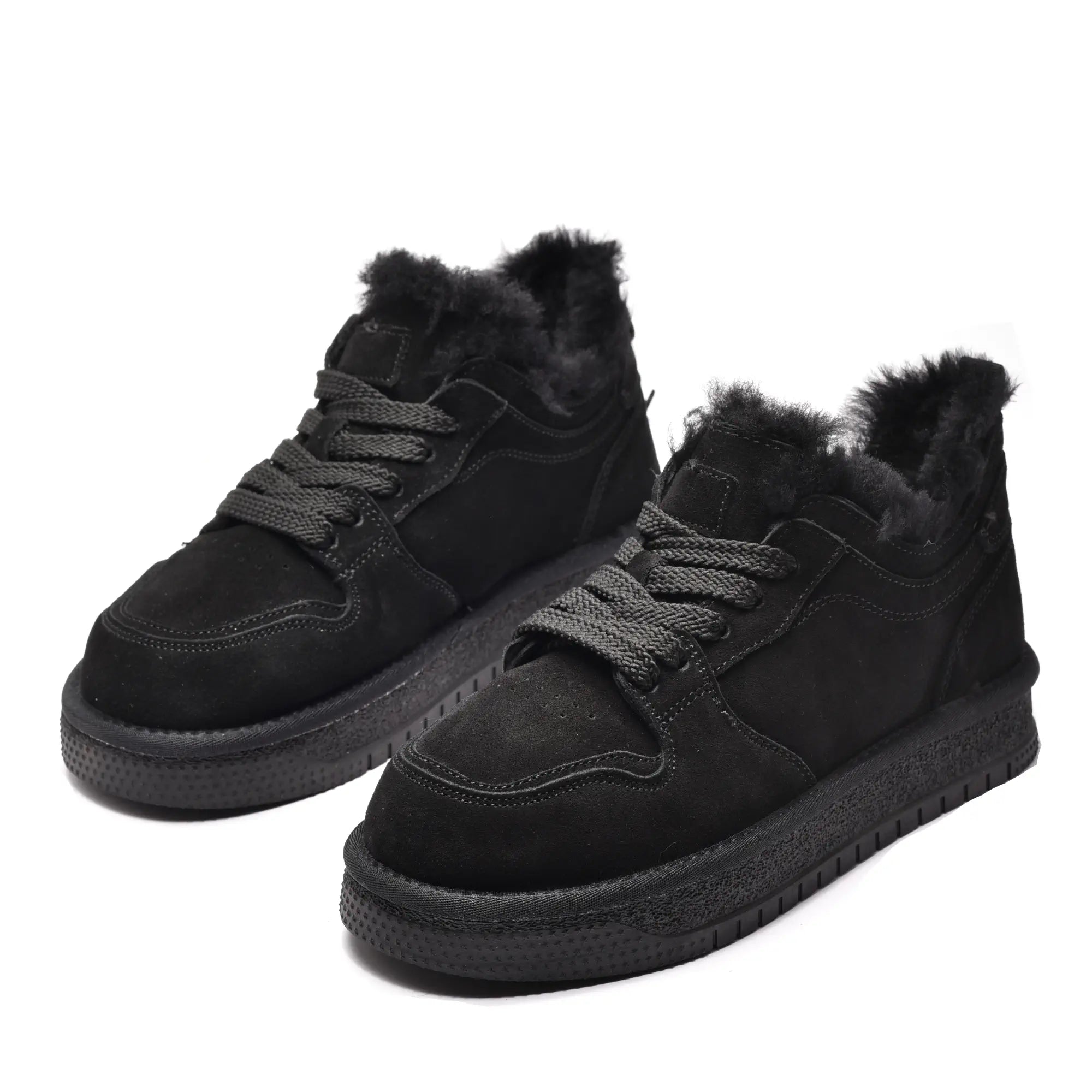 Sneakers dama cu blana, din piele naturala negru 3007