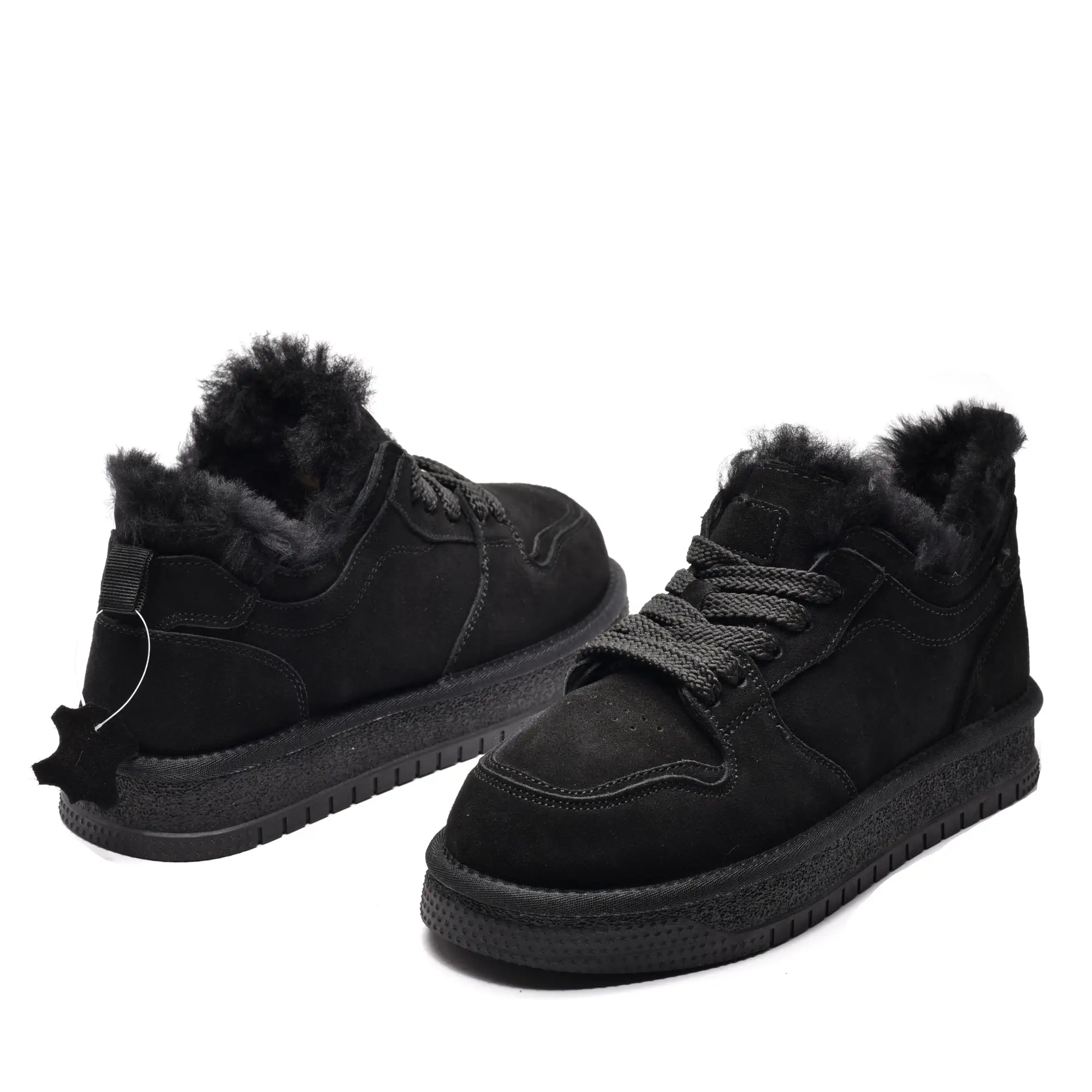 Sneakers dama cu blana, din piele naturala negru 3007