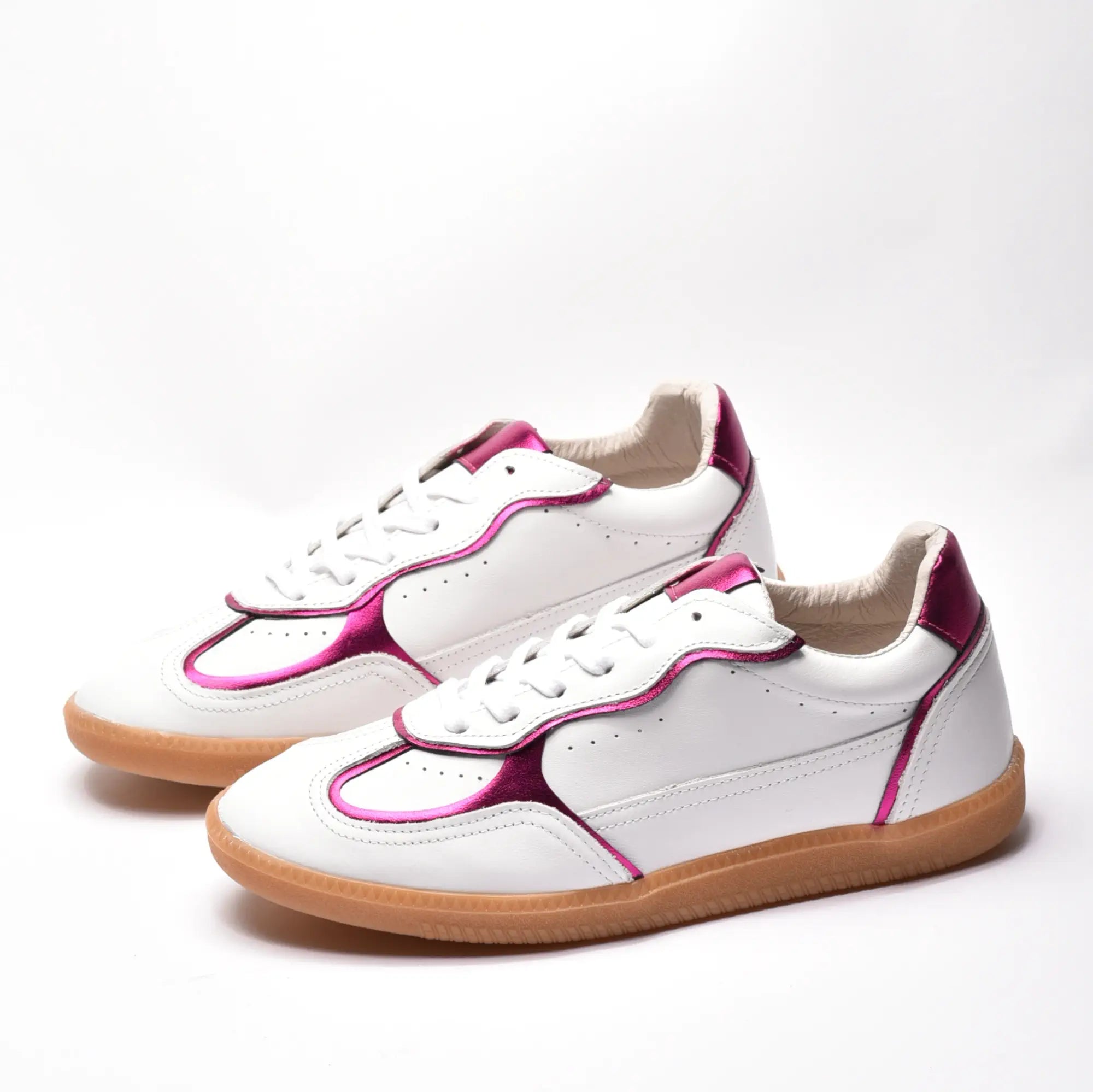 Sneakers dama cu talpa subtire din piele naturala alba mov ZF5