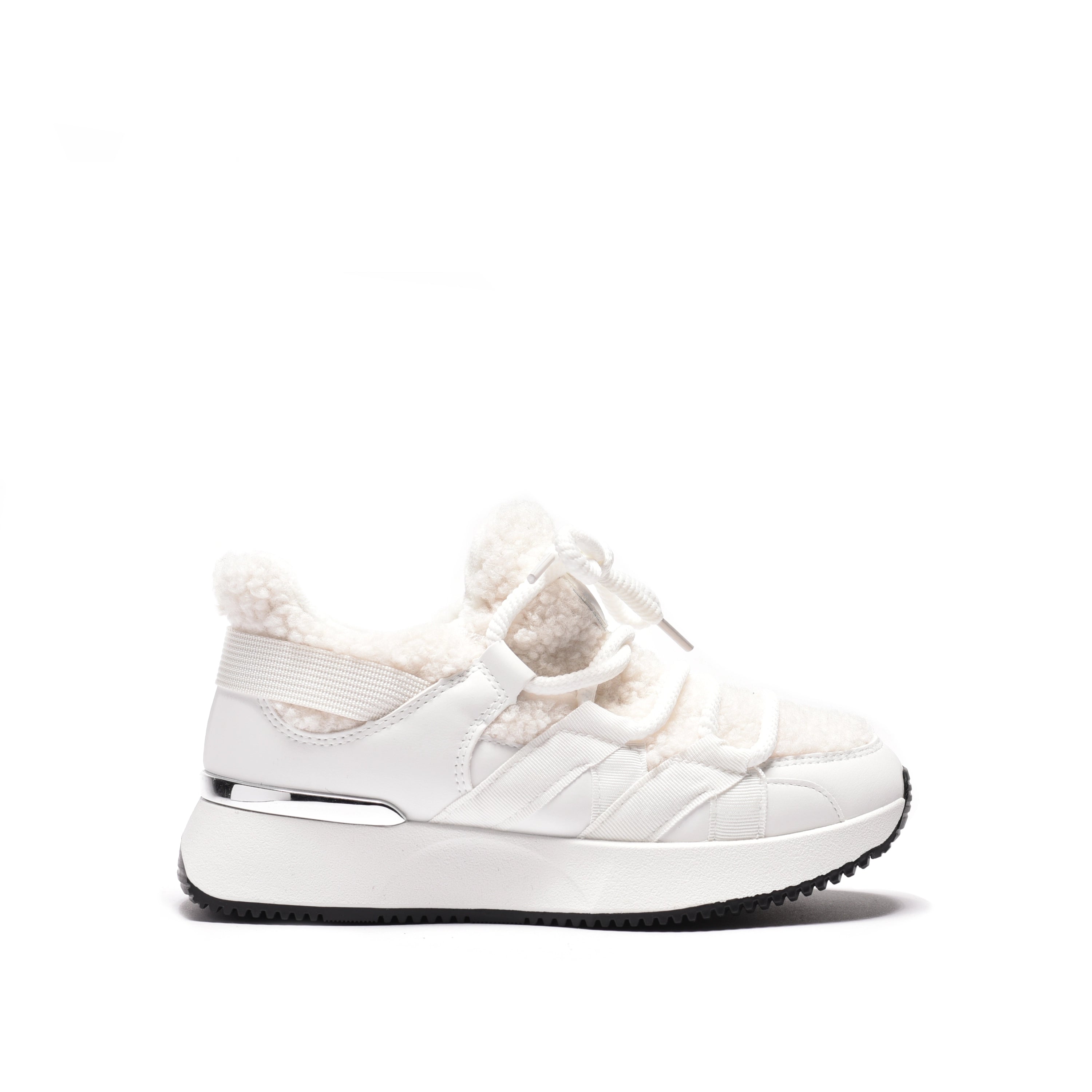 Pantofi sport dama sneakers albi cu blana Maya