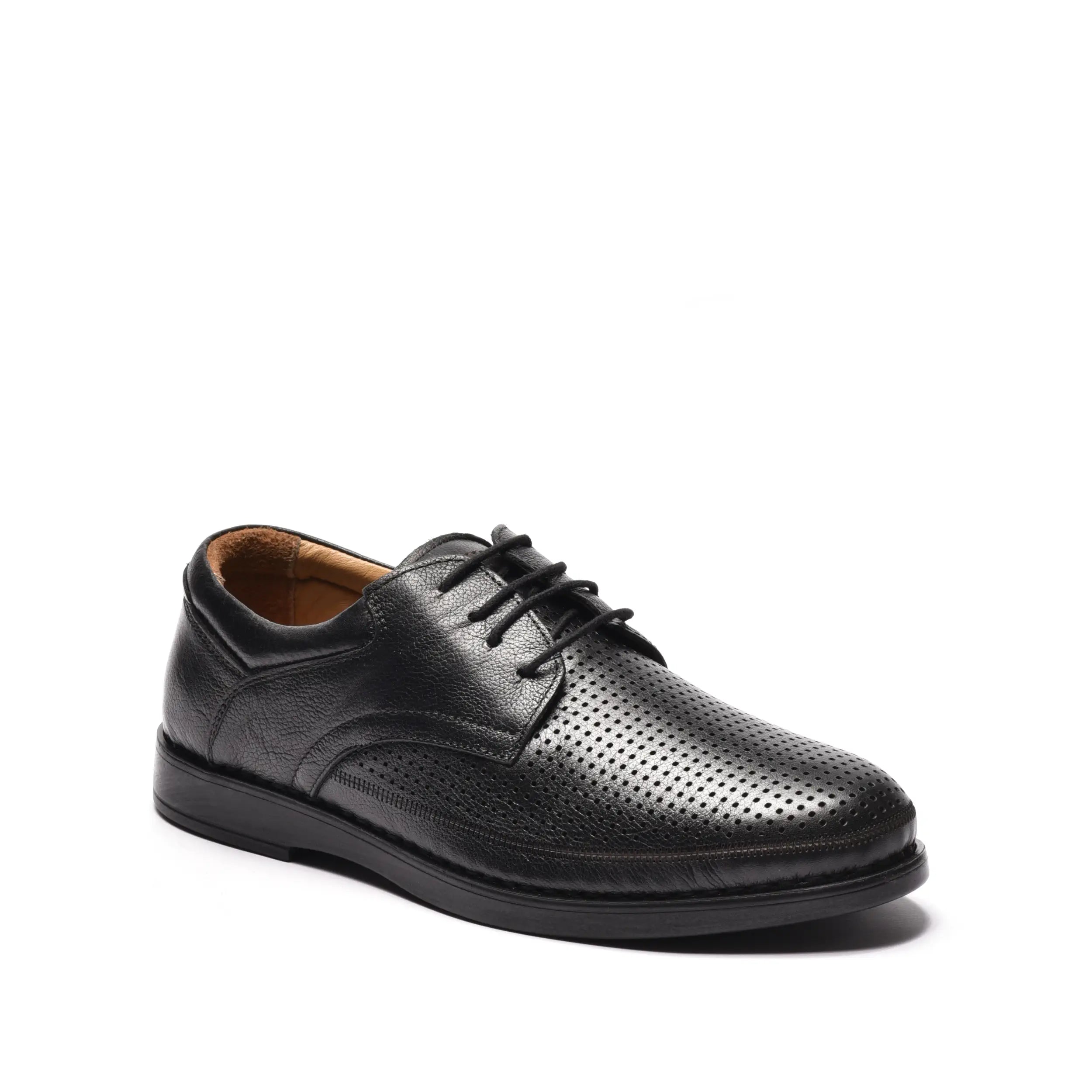 Pantofi barbati perforat cu sireti din piele naturala neagra