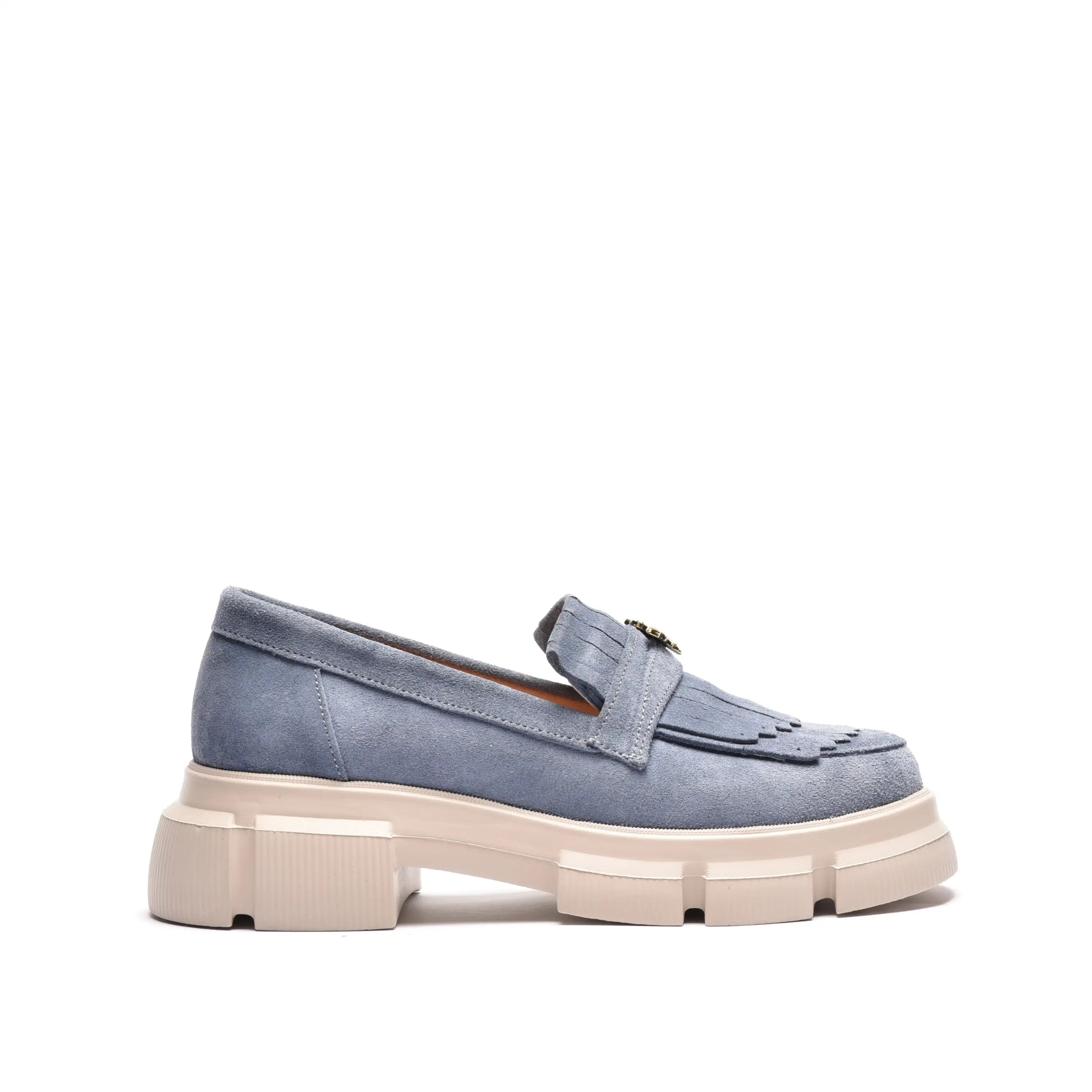 Pantofi dama cu franjuri din piele naturala blue jeans Mia