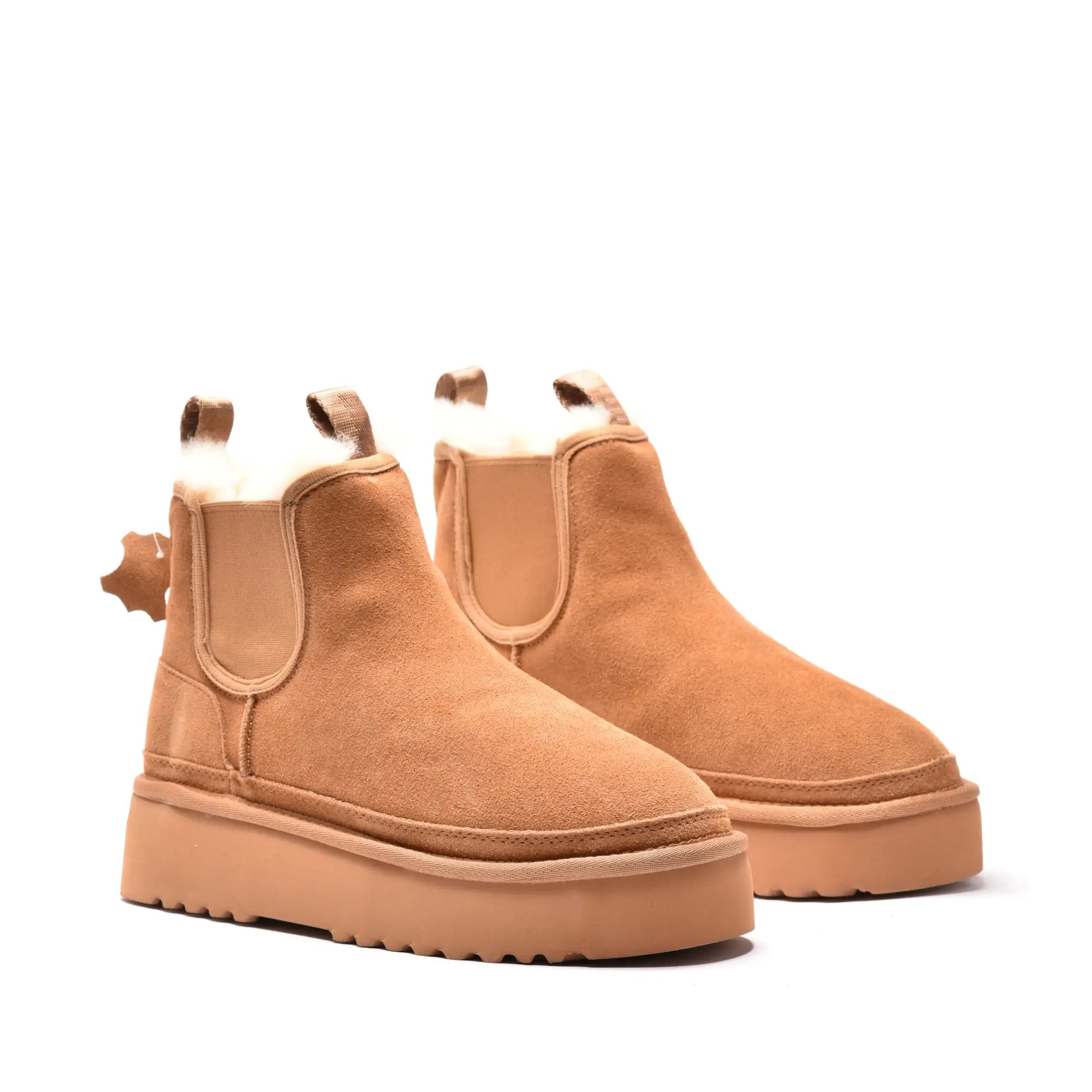 Ghete dama cu elastic si talpa groasa din piele naturala camel 2887