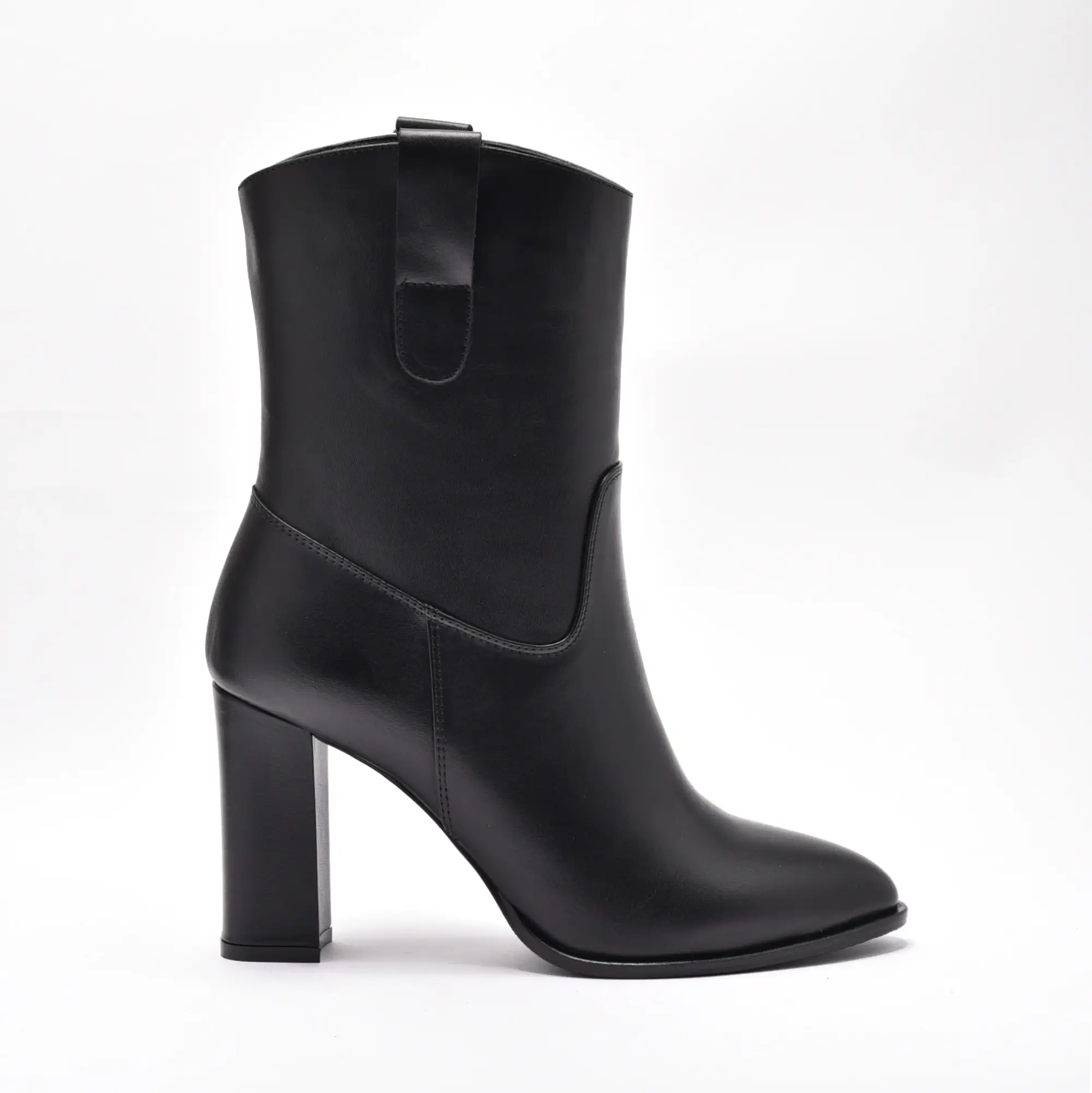 Botine dama din piele naturala neagra toc patrat