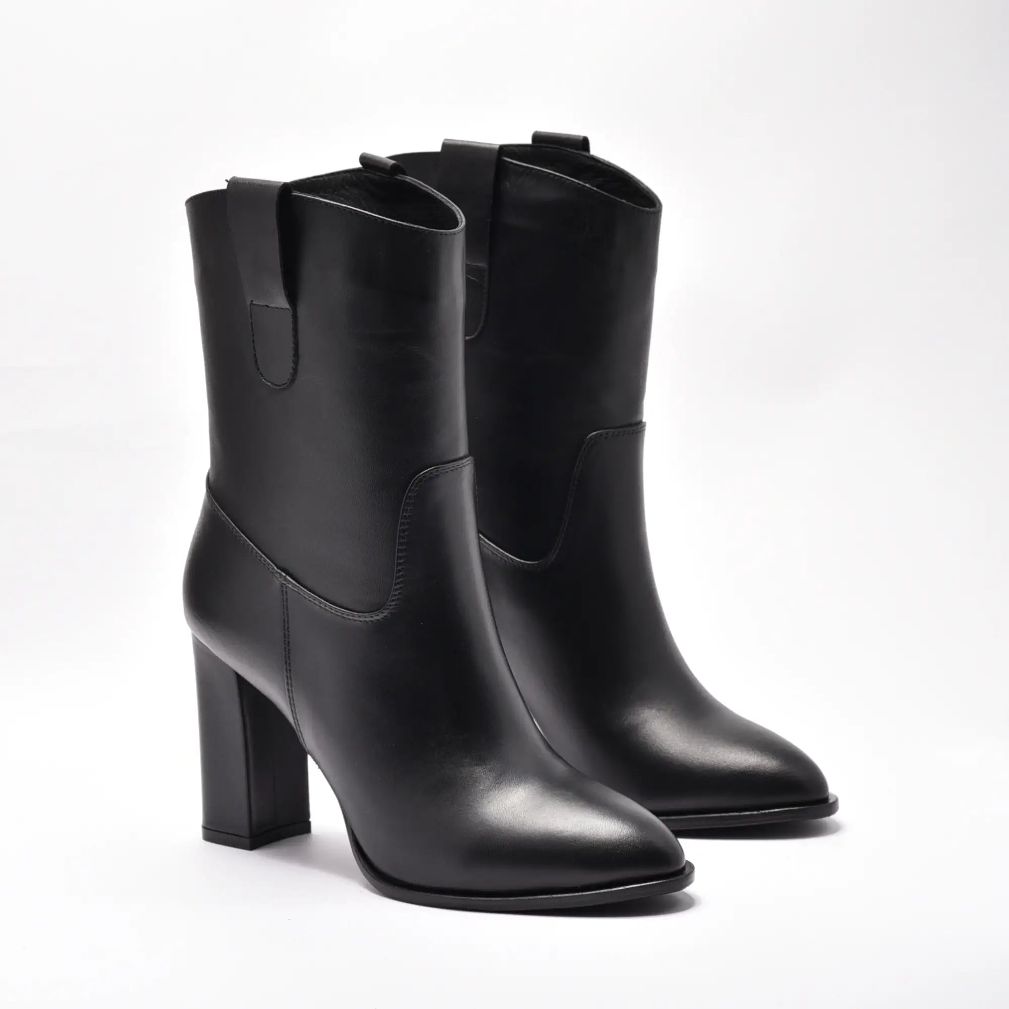 Botine dama din piele naturala neagra toc patrat