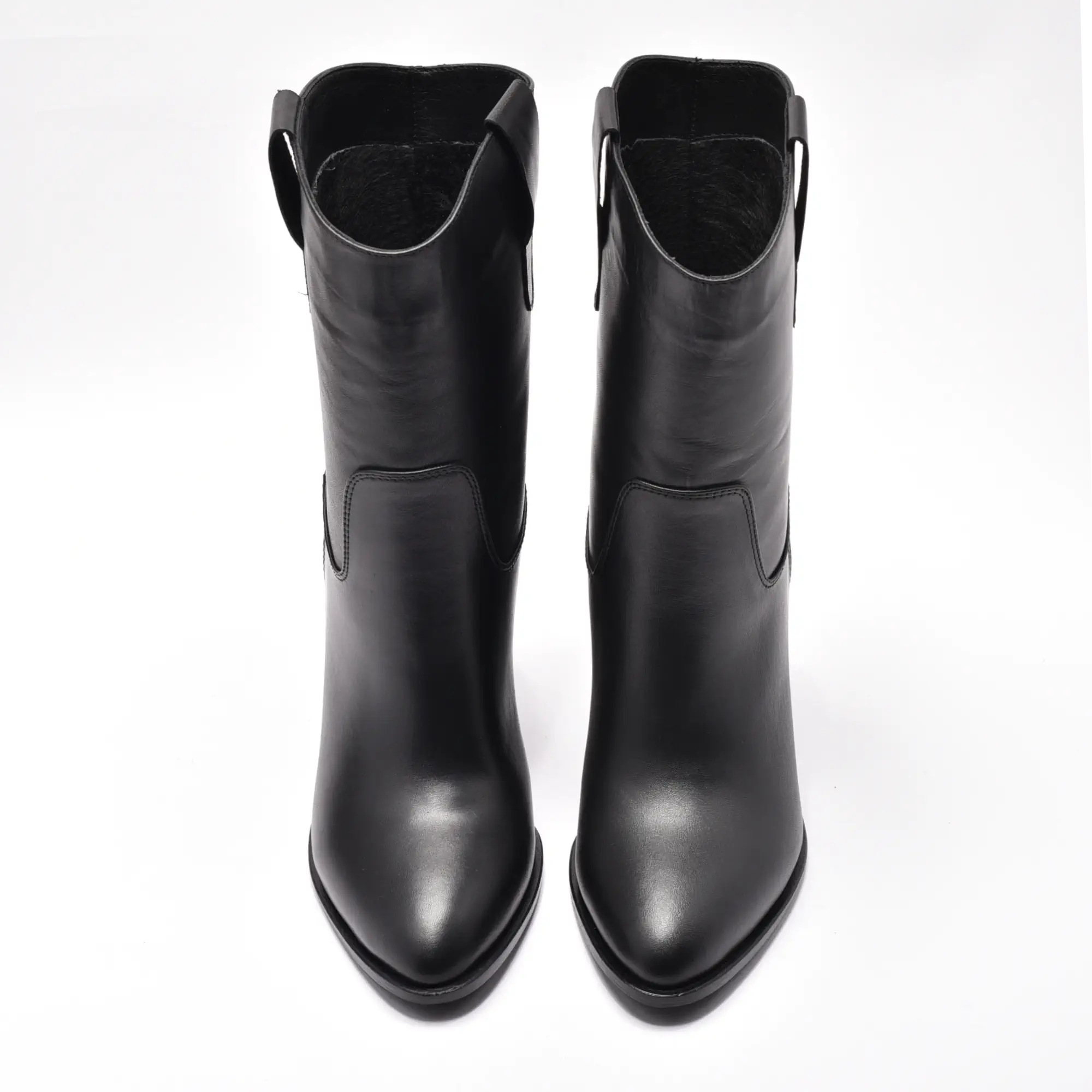 Botine dama din piele naturala neagra toc patrat