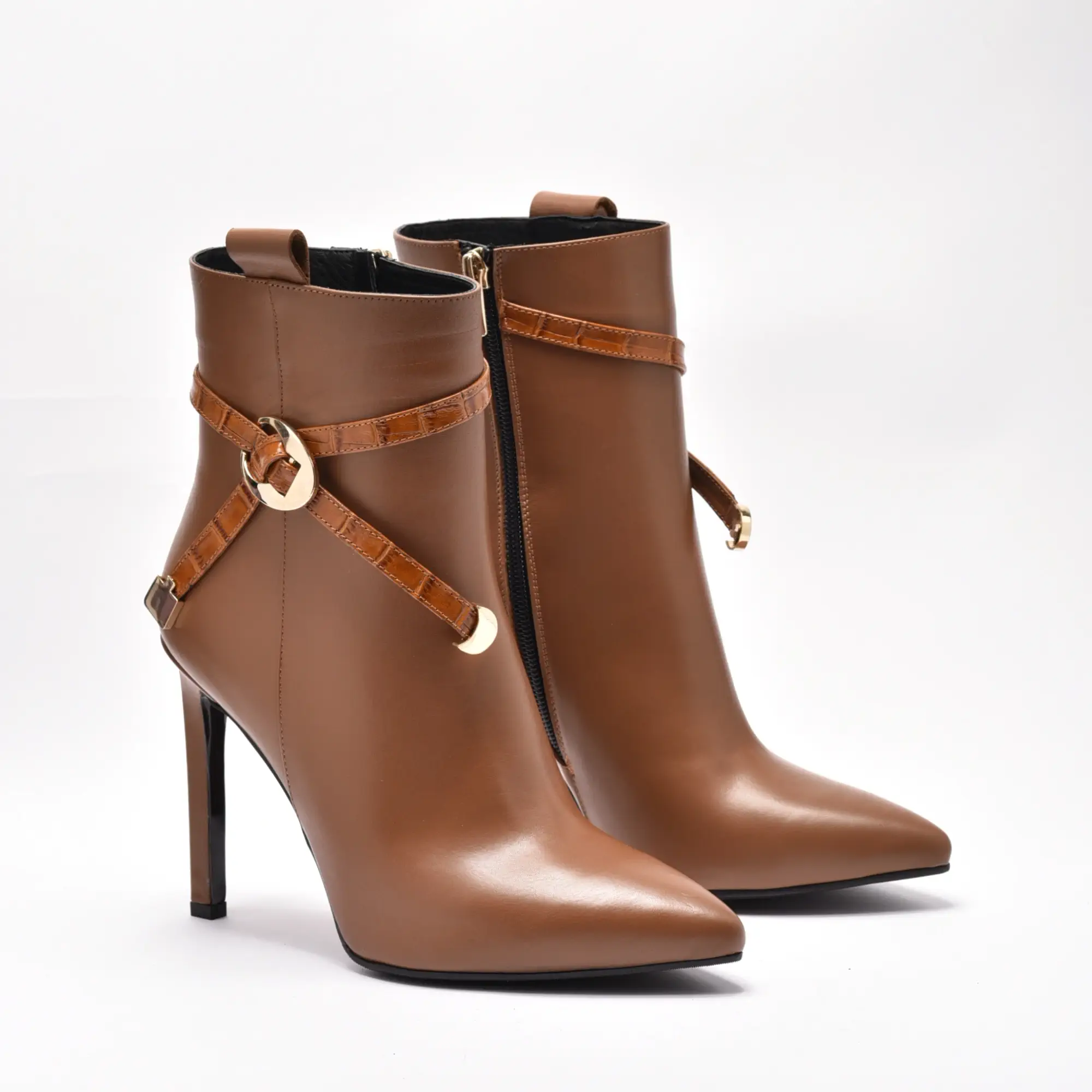 Botine dama din piele naturala toc subtire maro Nesa