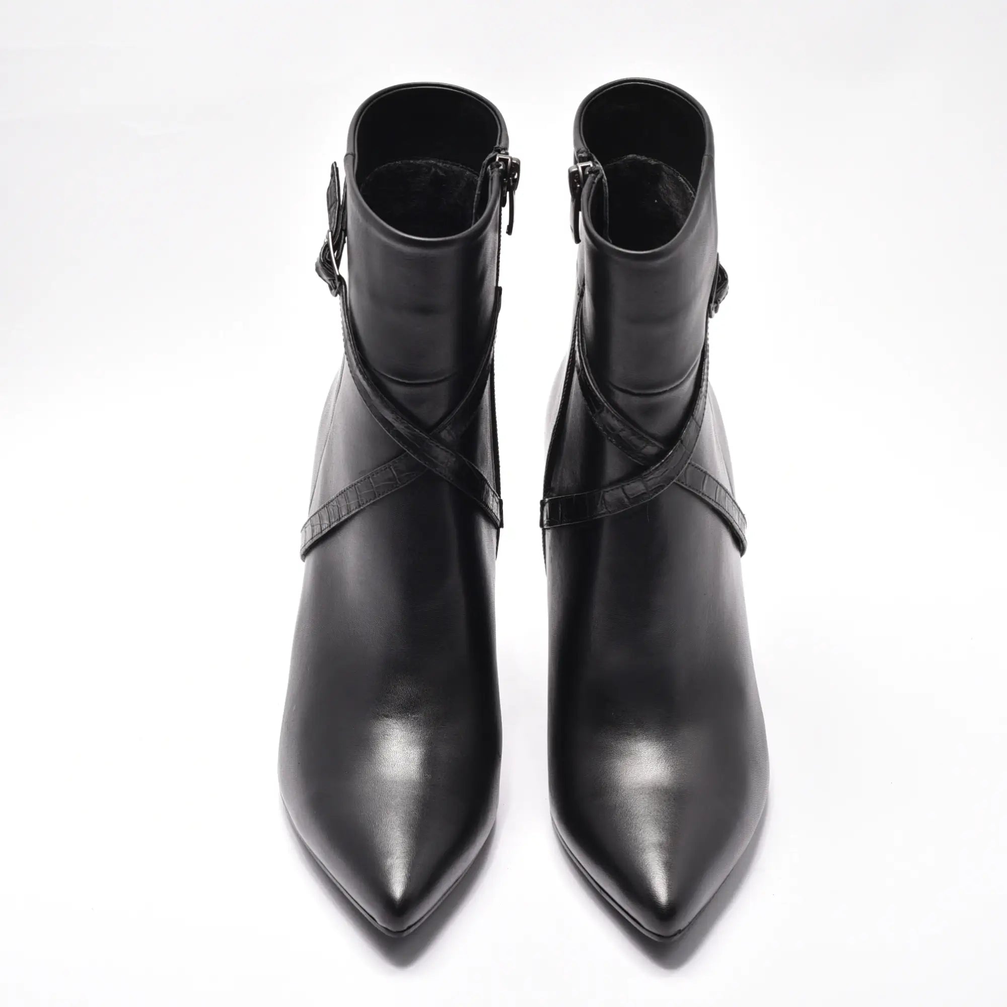 Botine dama din piele naturala toc subtire negre Nesa