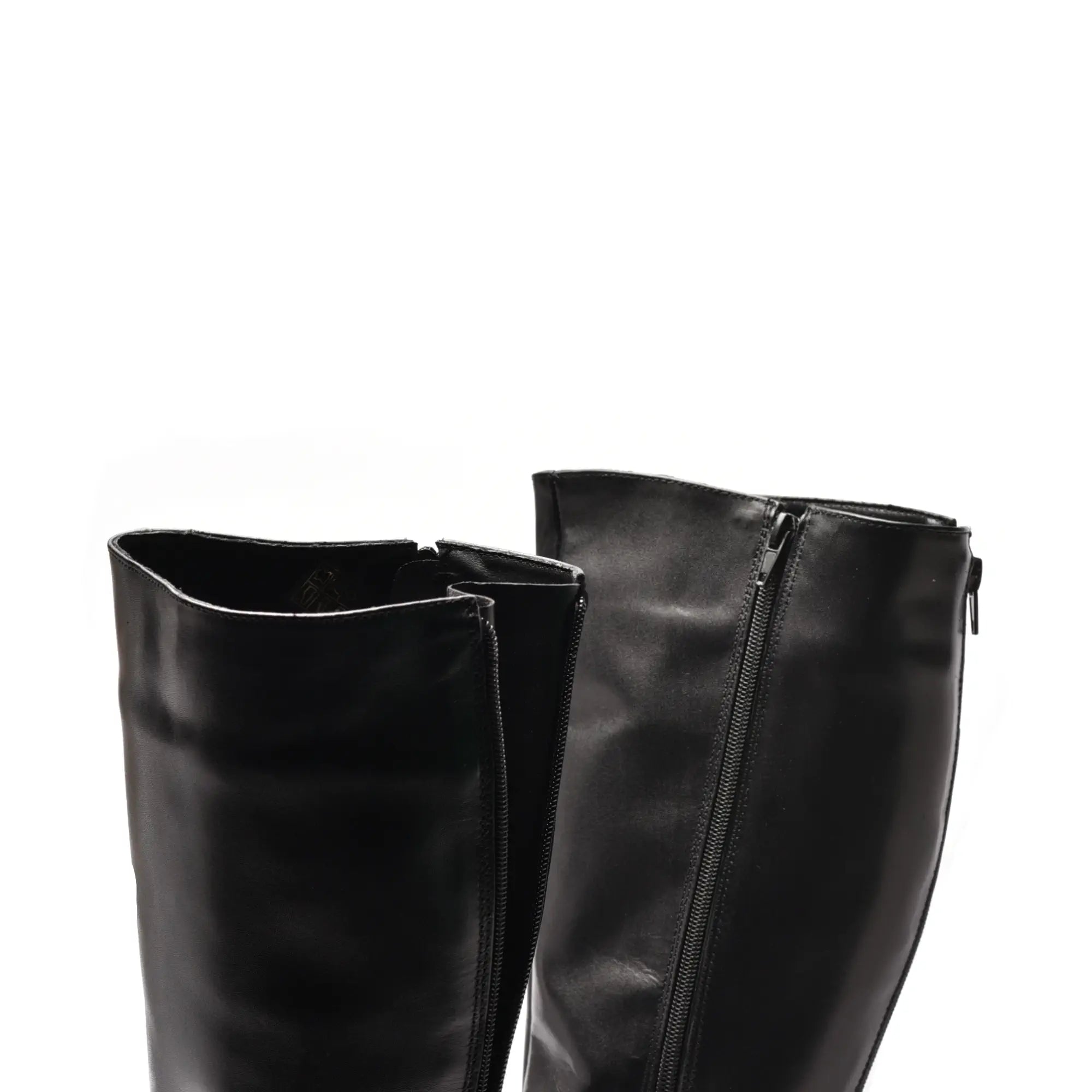 Cizme lungi cu fermoar, talpa subtire, tipar reglabil, piele naturala neagra