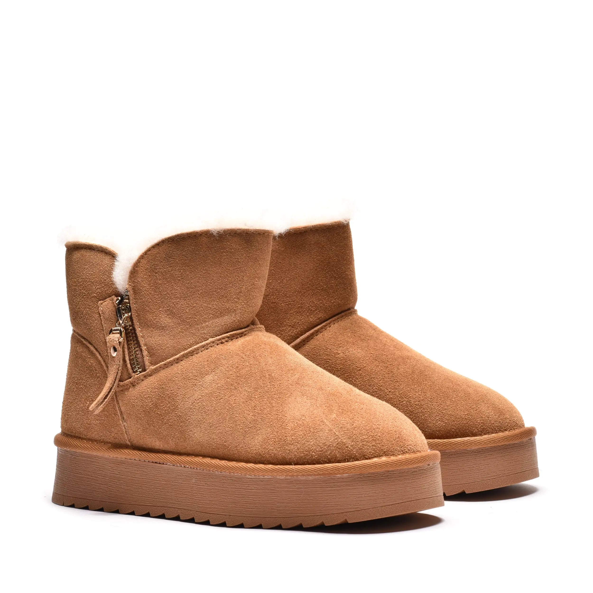 Ghete dama casual imblanite din piele naturala Camel Sofi