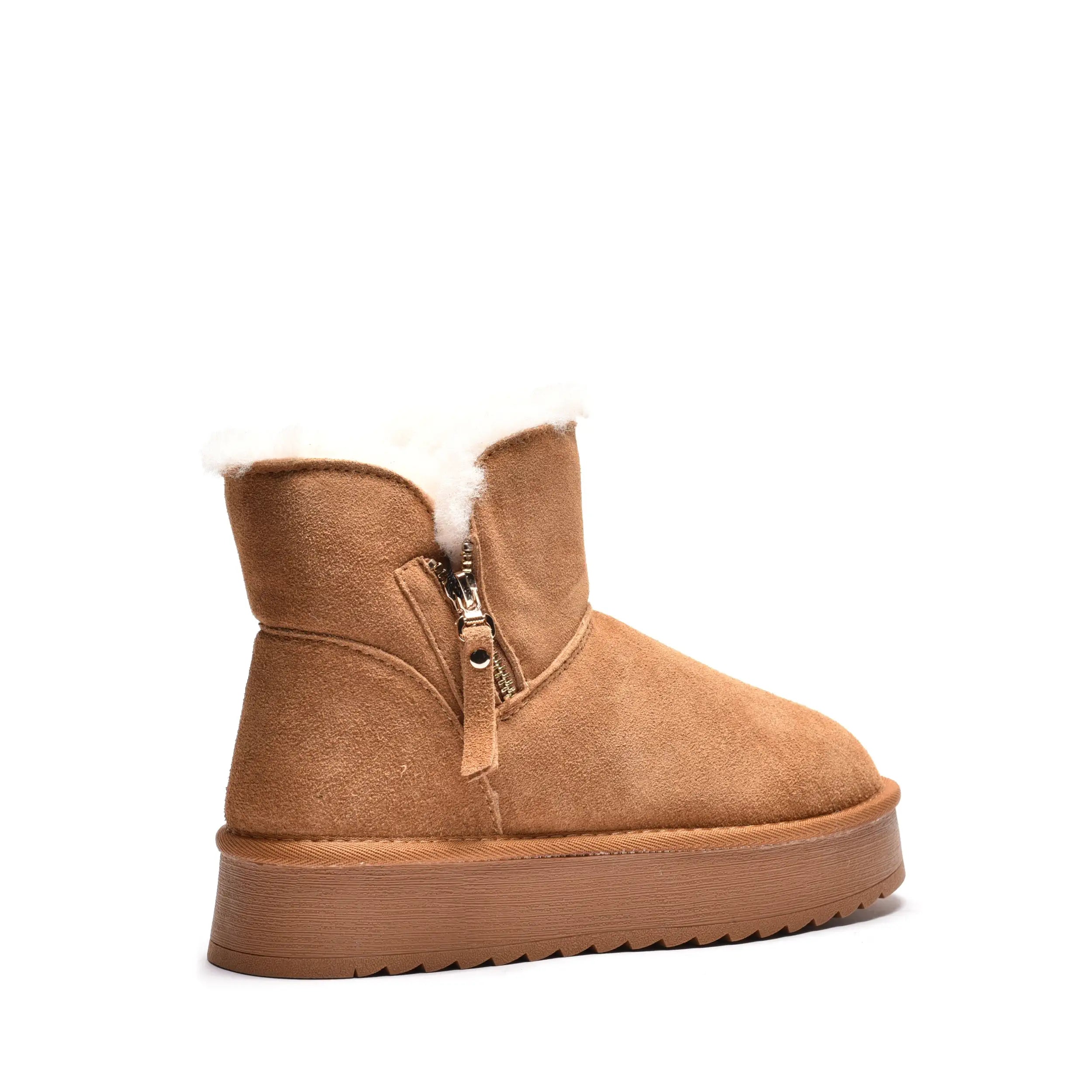 Ghete dama casual imblanite din piele naturala Camel Sofi