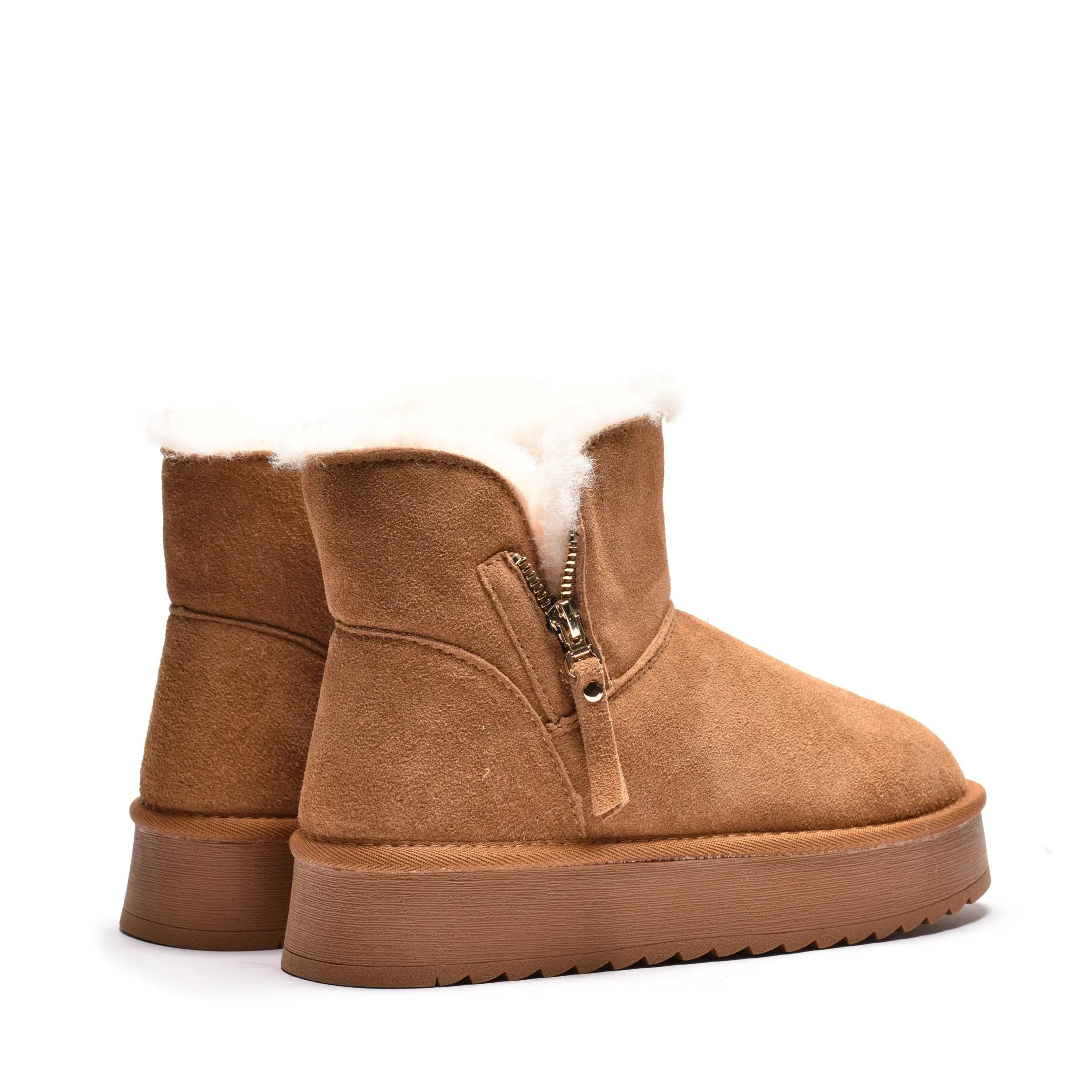 Ghete dama casual imblanite din piele naturala Camel Sofi