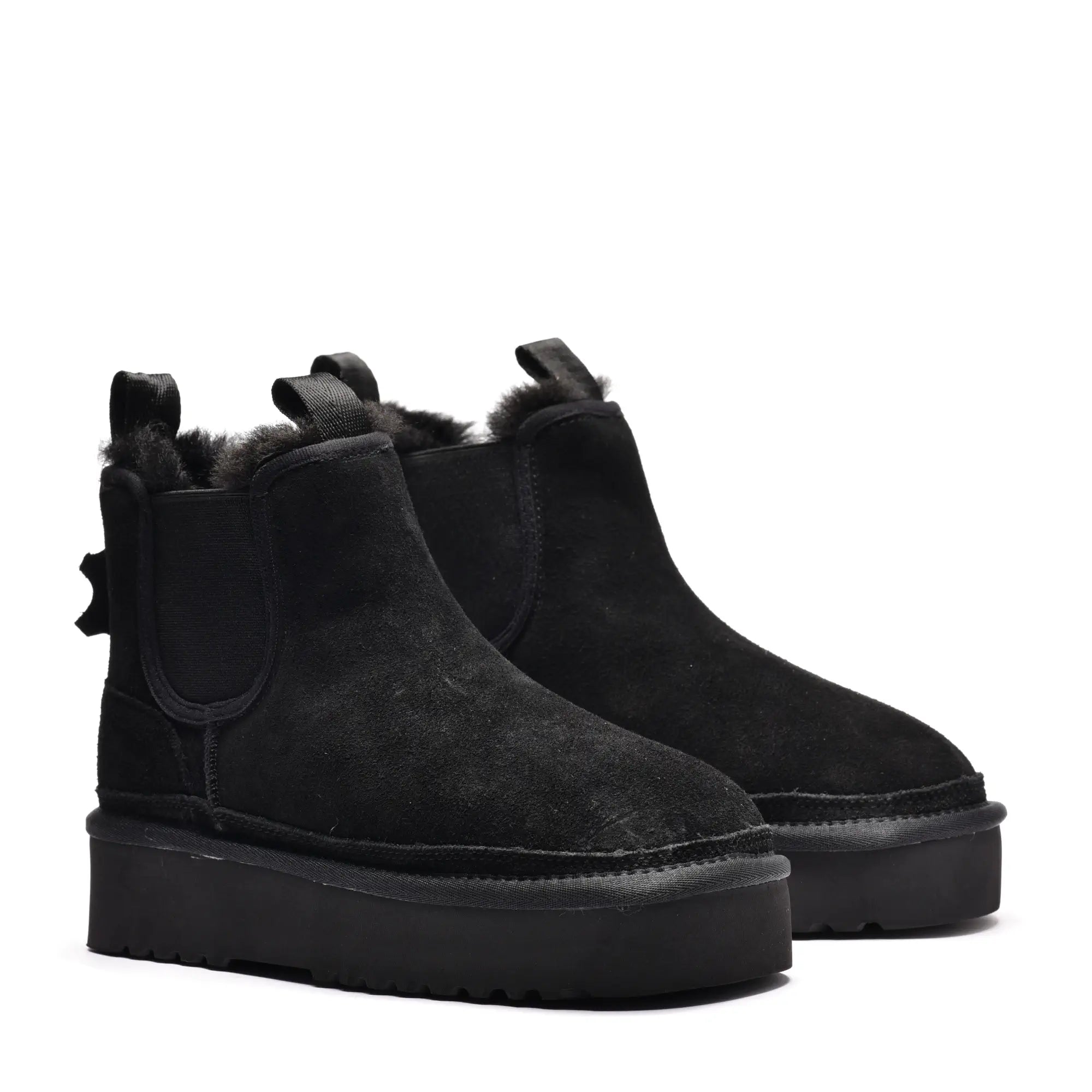 Ghete dama cu elastic si talpa groasa din piele naturala negru 2887