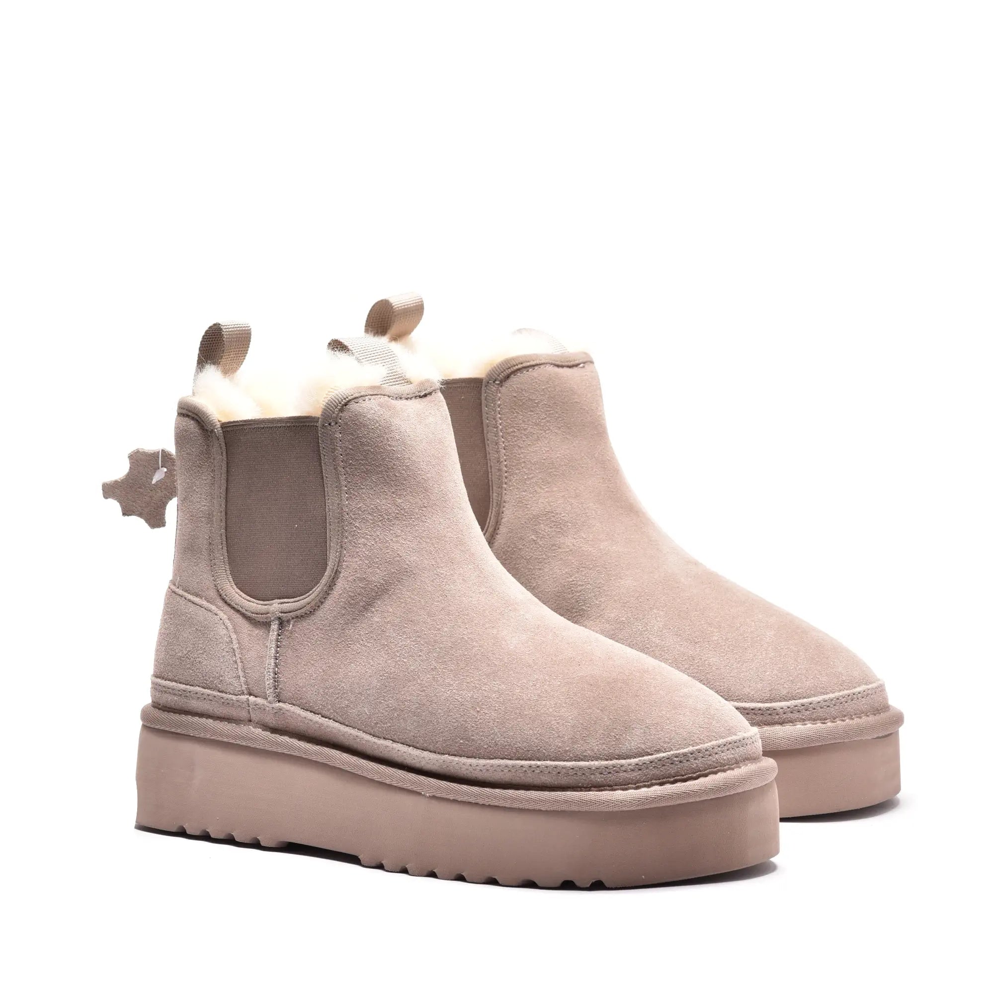 Ghete dama cu elastic si talpa groasa din piele naturala pudra 2887