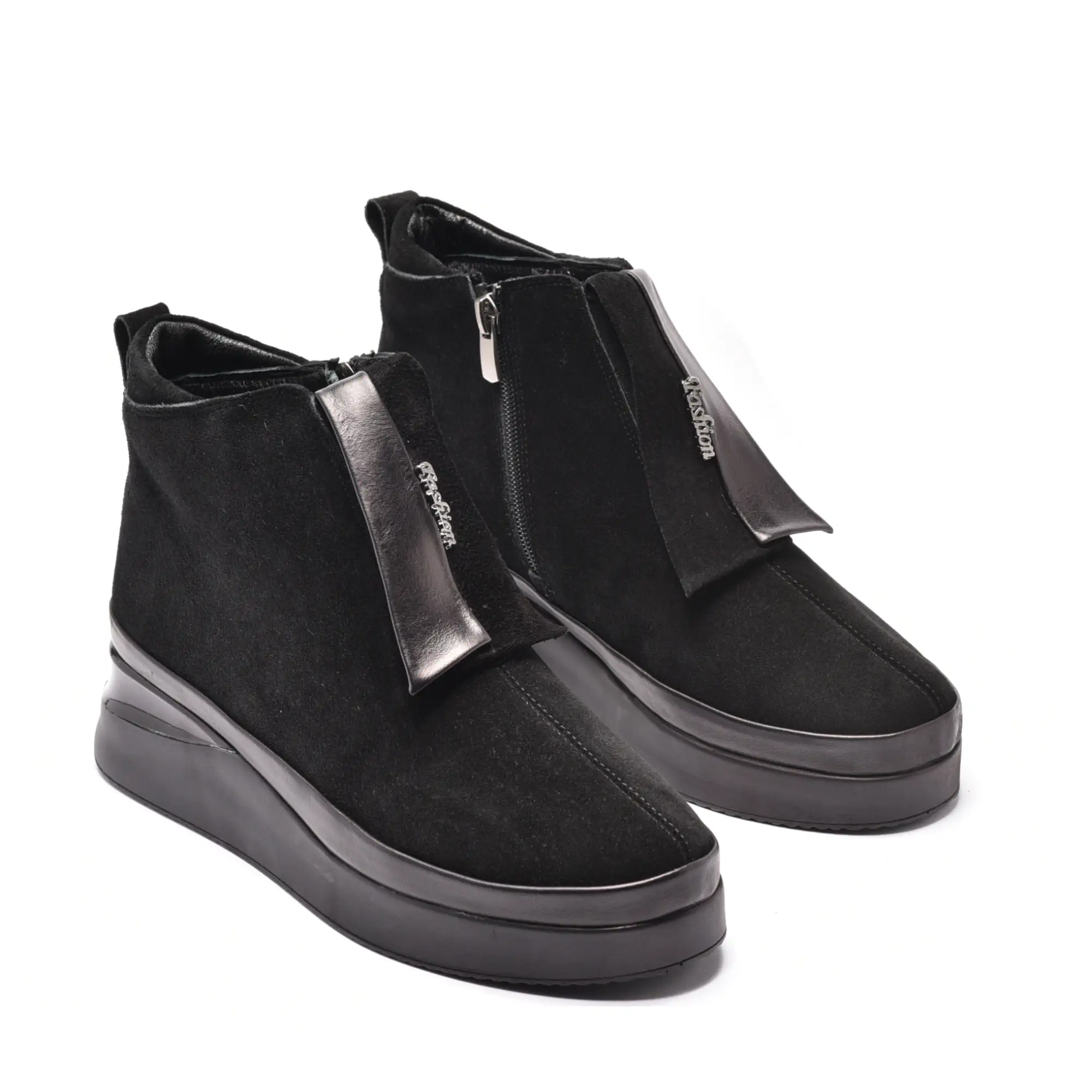 Ghete dama cu talpa ortopedica si elastic, din piele intoarsa neagra