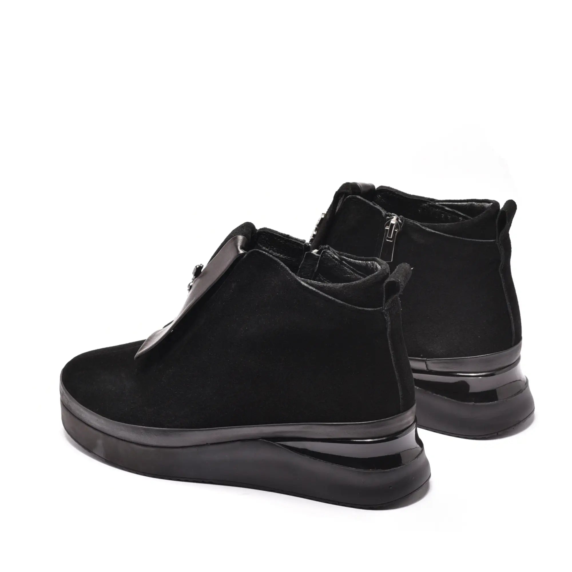 Ghete dama cu talpa ortopedica si elastic, din piele intoarsa neagra