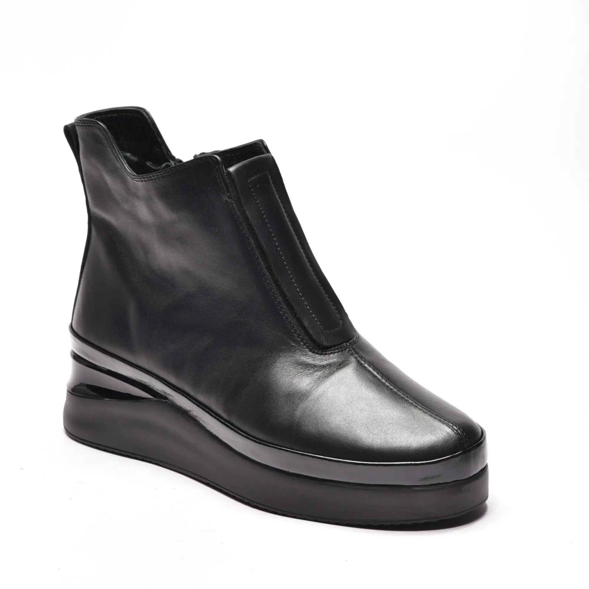 Ghete dama cu talpa ortopedica si elastic, din piele naturala neagra