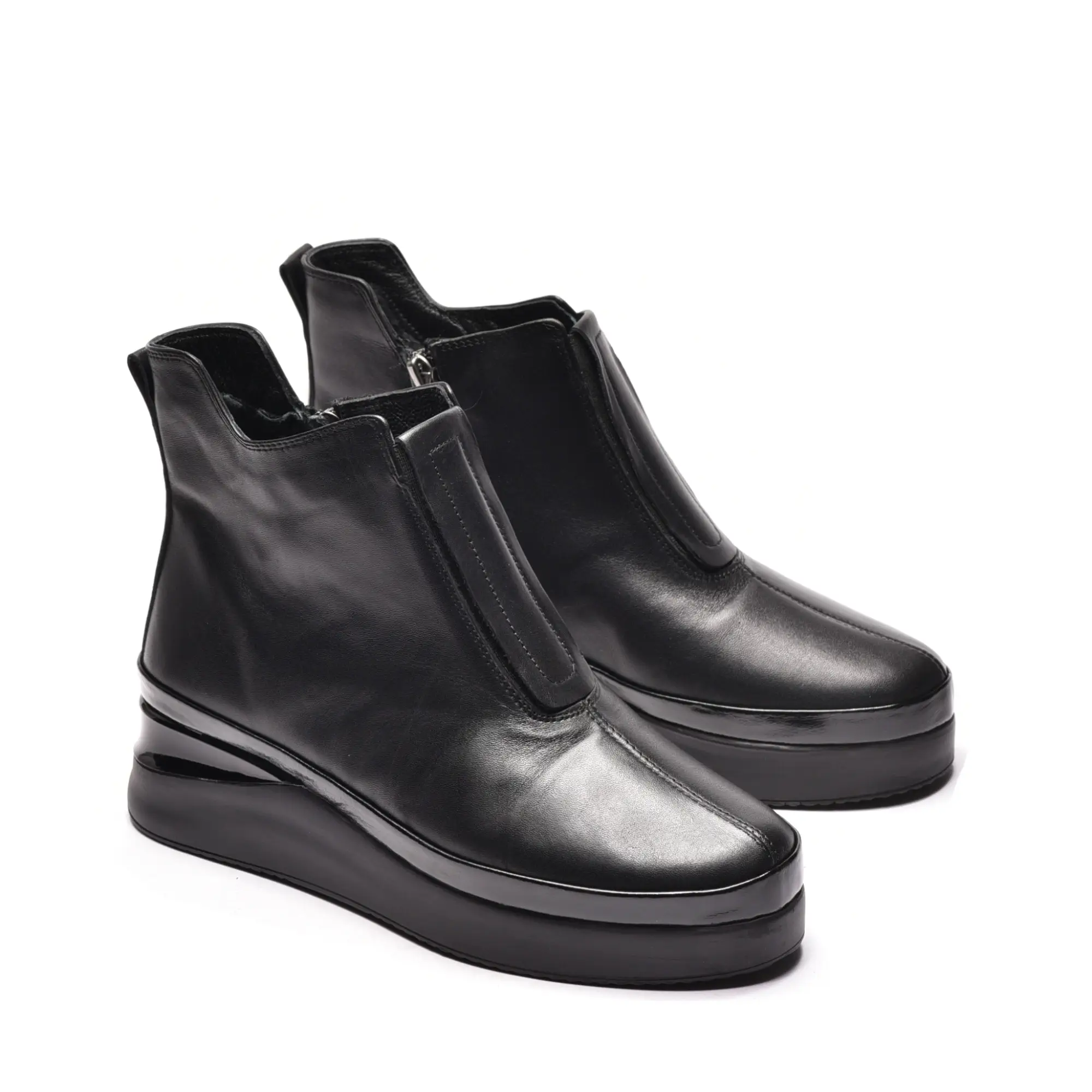 Ghete dama cu talpa ortopedica si elastic, din piele naturala neagra