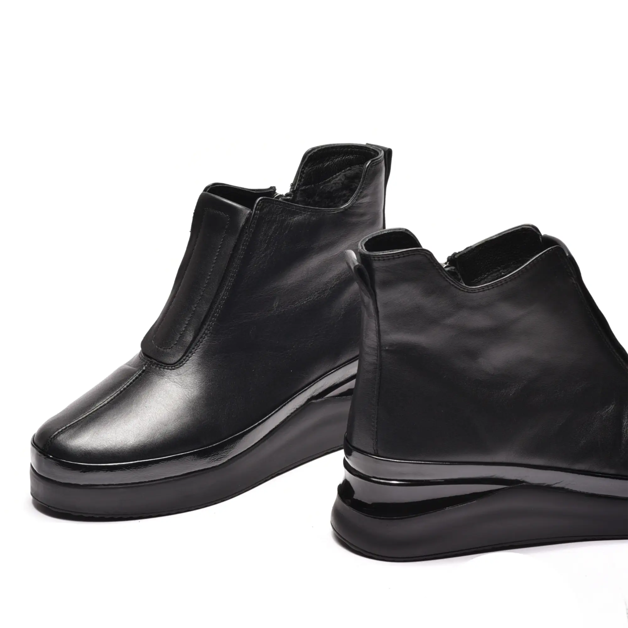 Ghete dama cu talpa ortopedica si elastic, din piele naturala neagra