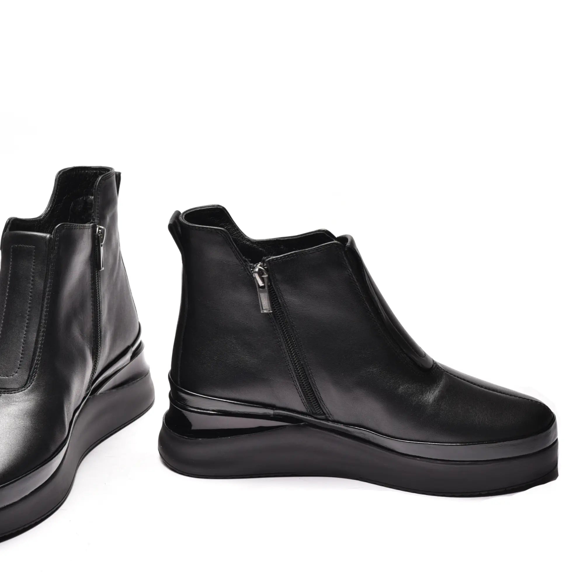 Ghete dama cu talpa ortopedica si elastic, din piele naturala neagra