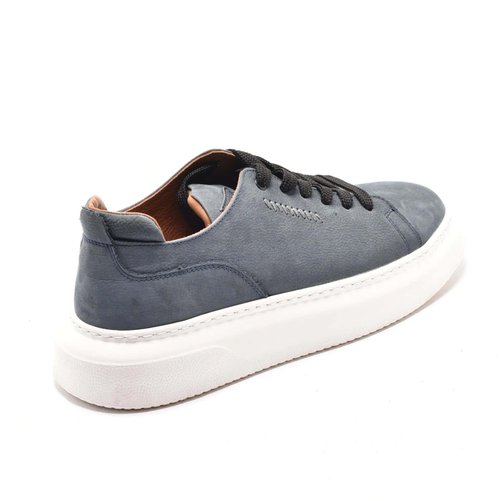 Pantofi casual barbati din piele bleu cu talpa alba groasa