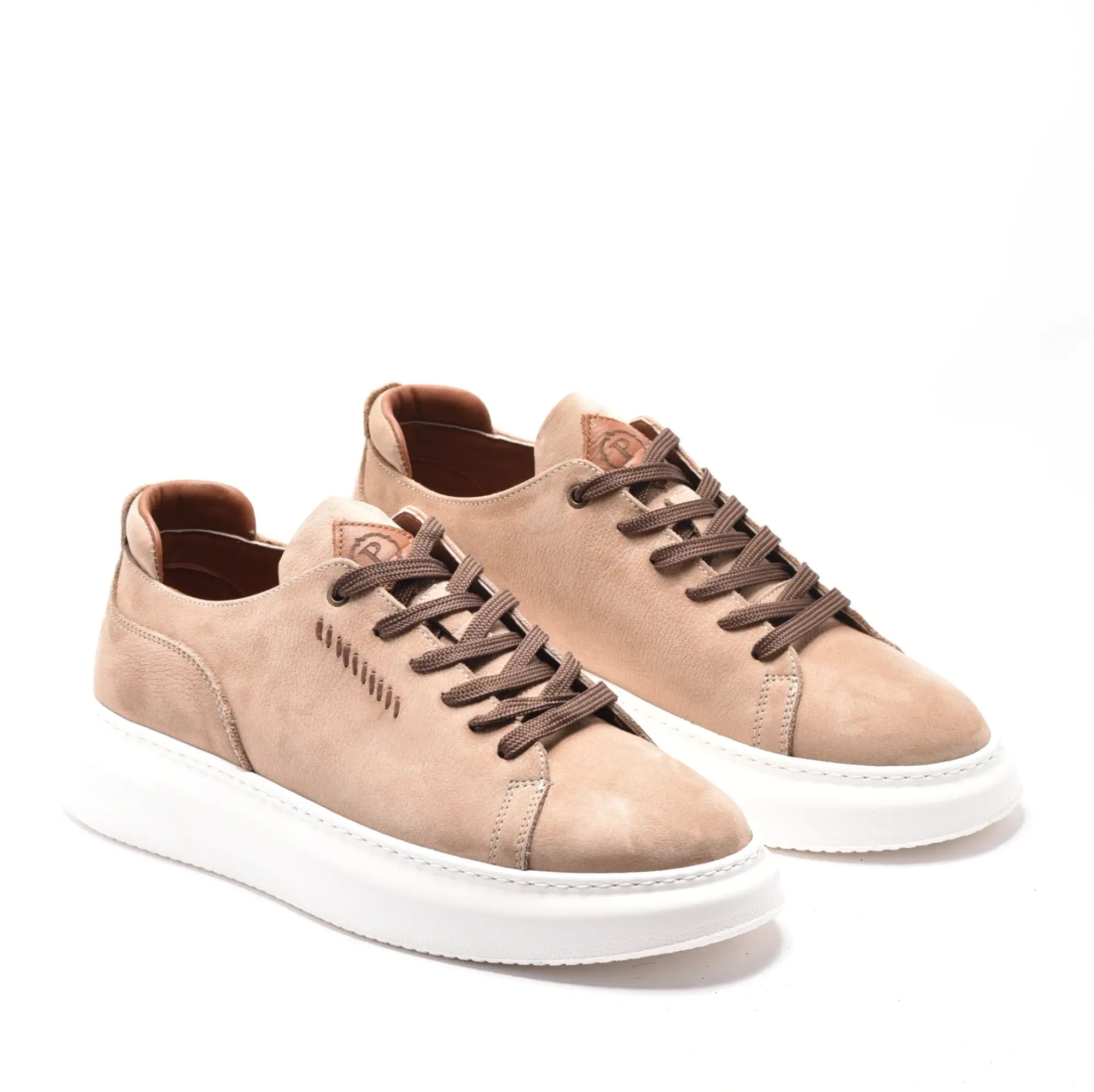 Pantofi casual barbati din piele bufo bej cu talpa alba groasa