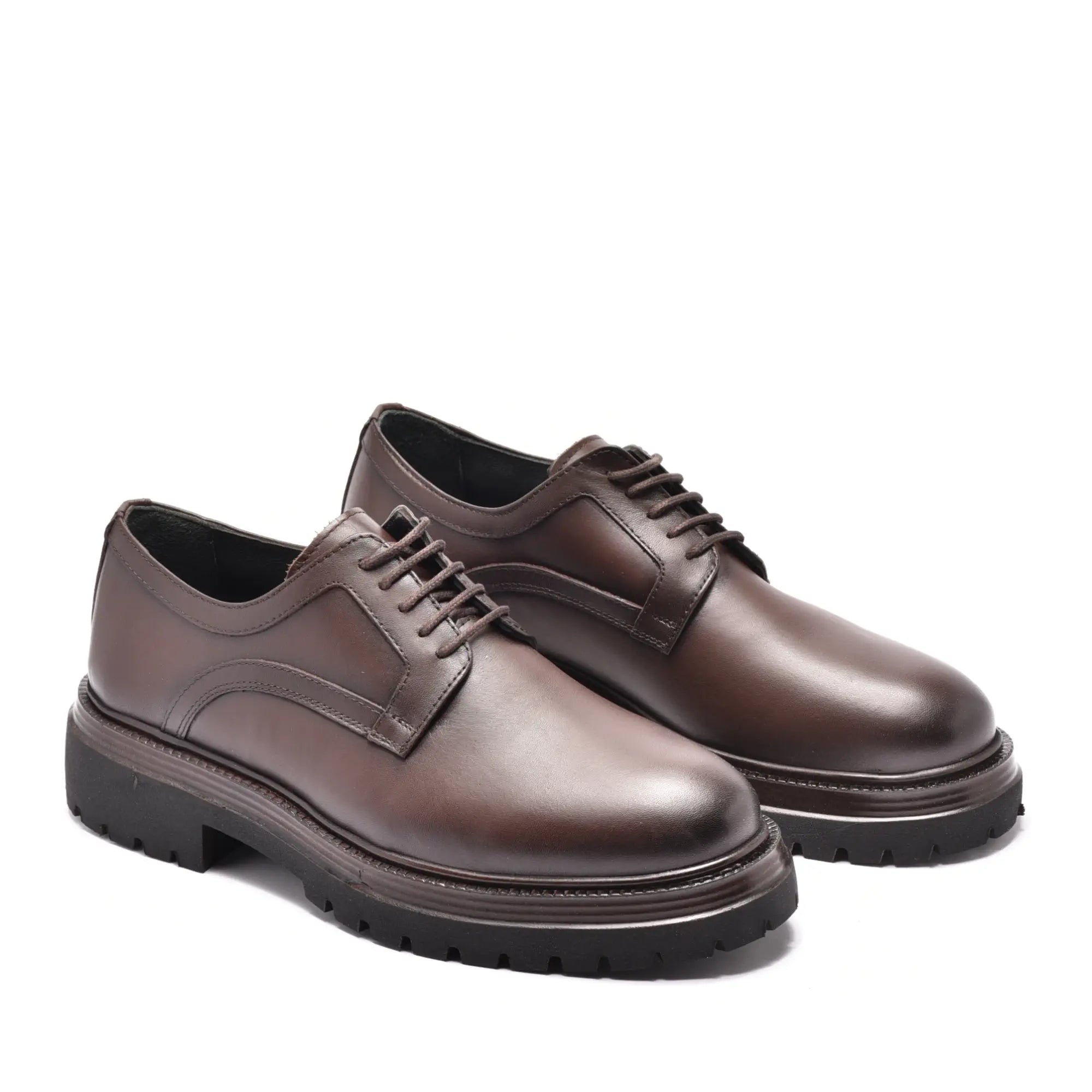 Pantofi casual barbati din piele naturala maro, cu talpa groasa