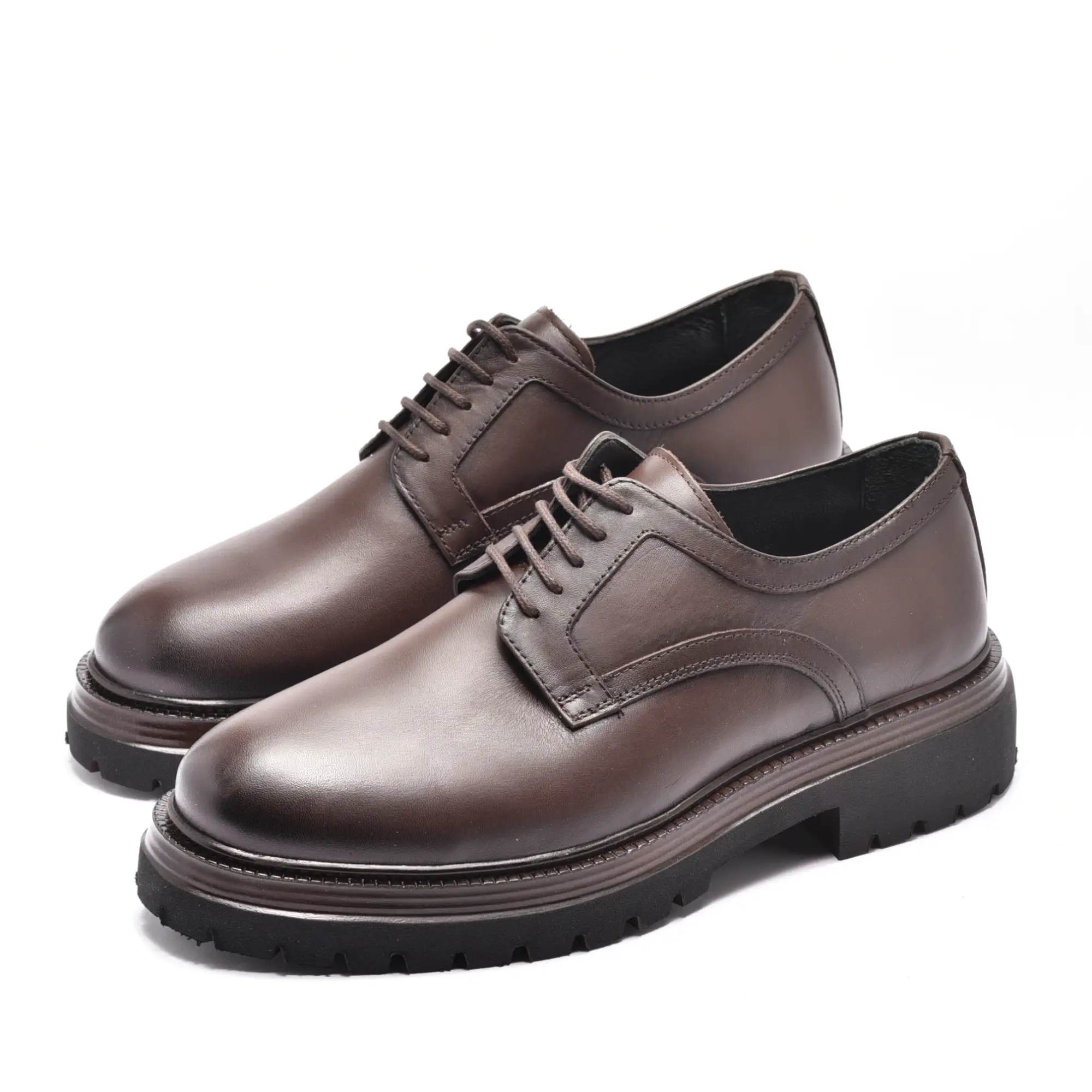 Pantofi casual barbati din piele naturala maro, cu talpa groasa