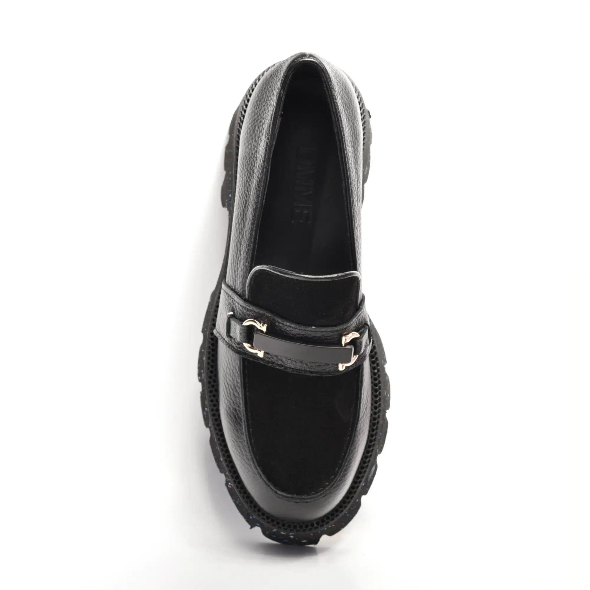 Pantofi casual dama loafers negre, cu talpa groasa, din piele naturala Roen