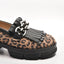 Pantofi casual de dama, loafers animal print din piele naturala, cu franjuri si lant Klara