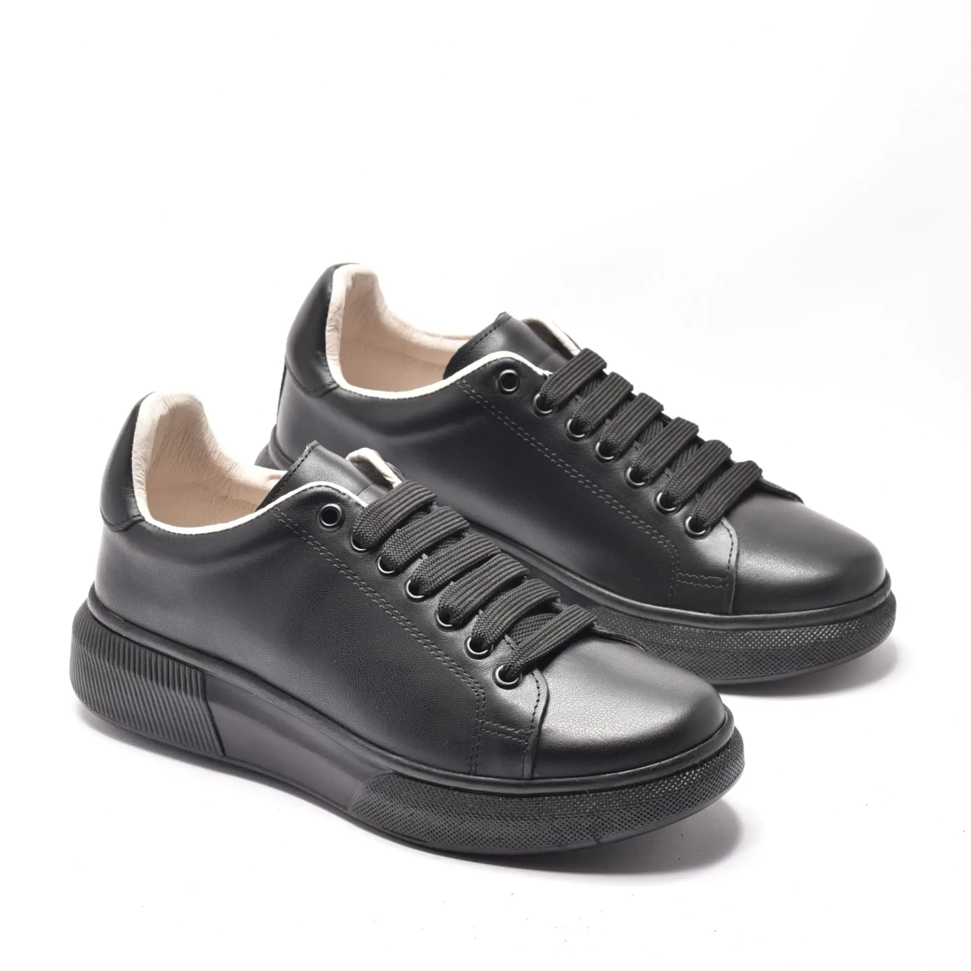 Pantofi casual de dama, sneakers negri din piele naturala, Aylin