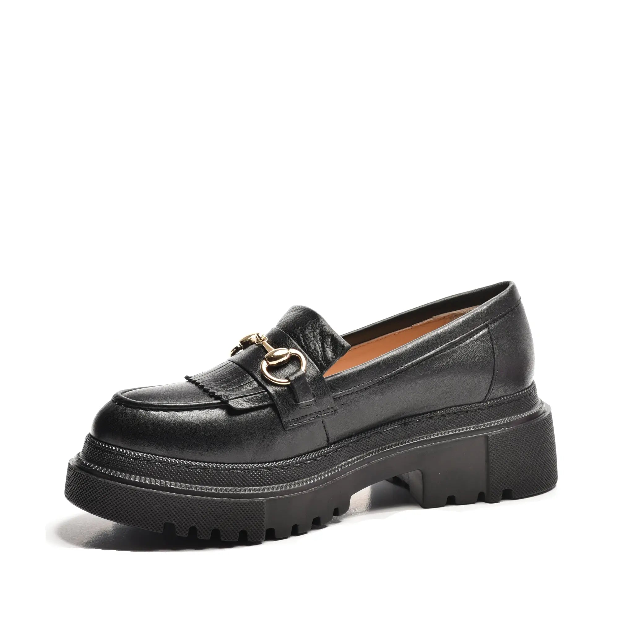 Pantofi casual loafers negrii horsebit cu franjuri din piele naturala Veda