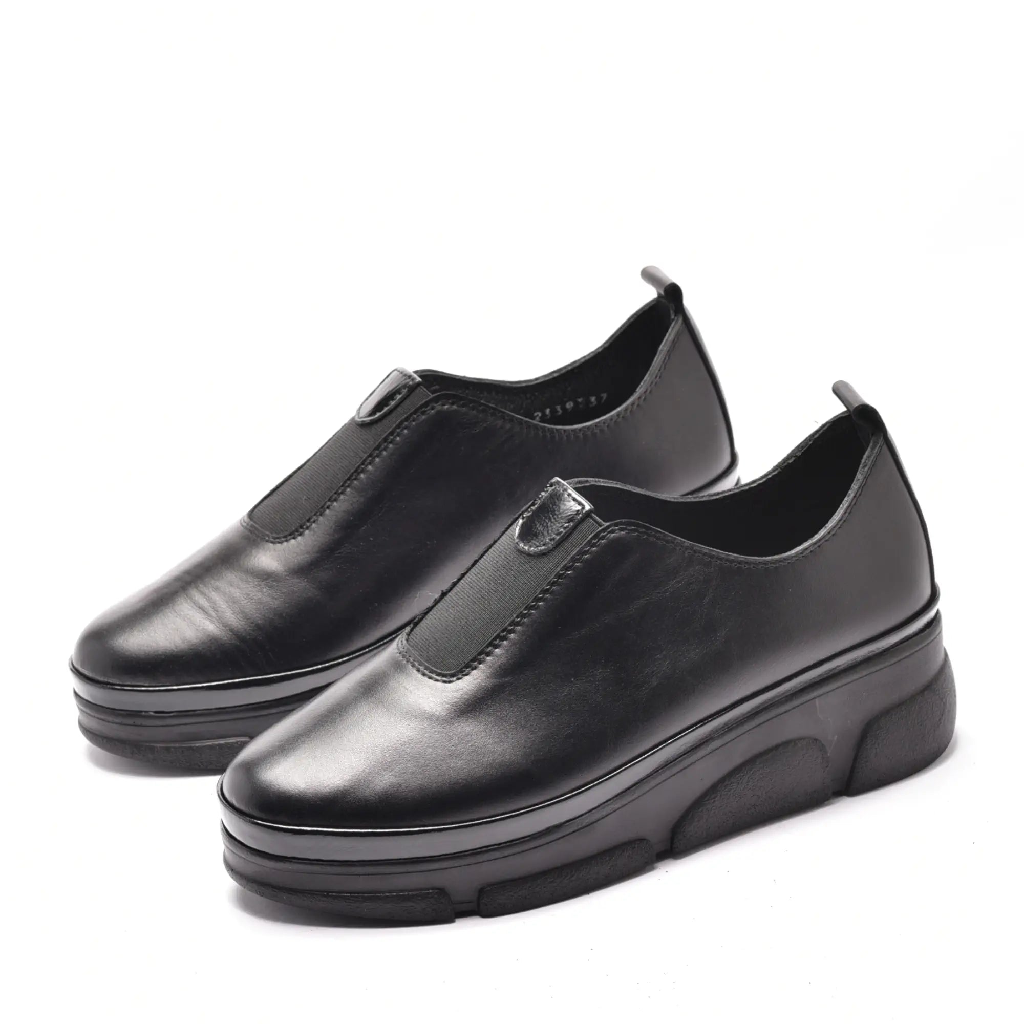 Pantofi dama cu talpa ortopedica si elastic, din piele naturala neagra