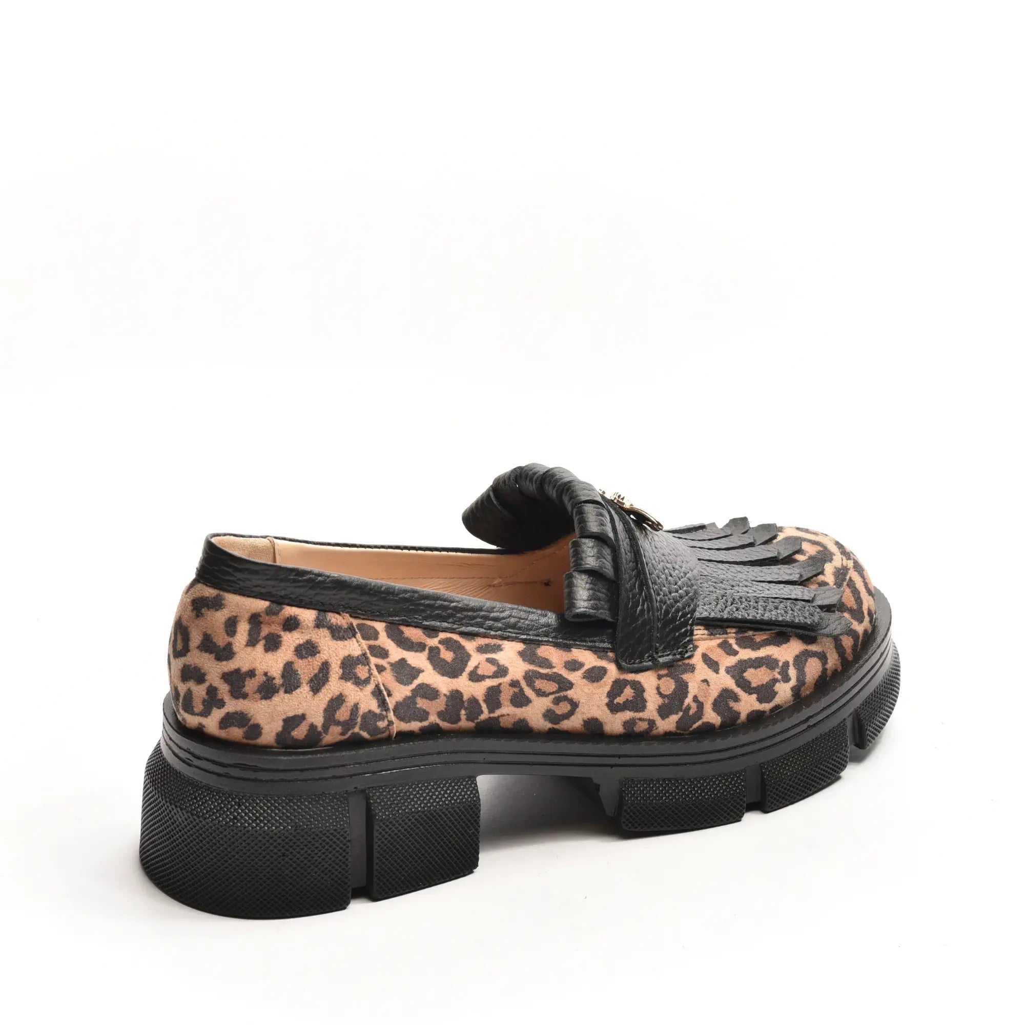 Pantofi dama Umme, loafers cu franjuri si albina, din piele animal print