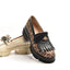 Pantofi dama Umme, loafers cu franjuri si albina, din piele animal print