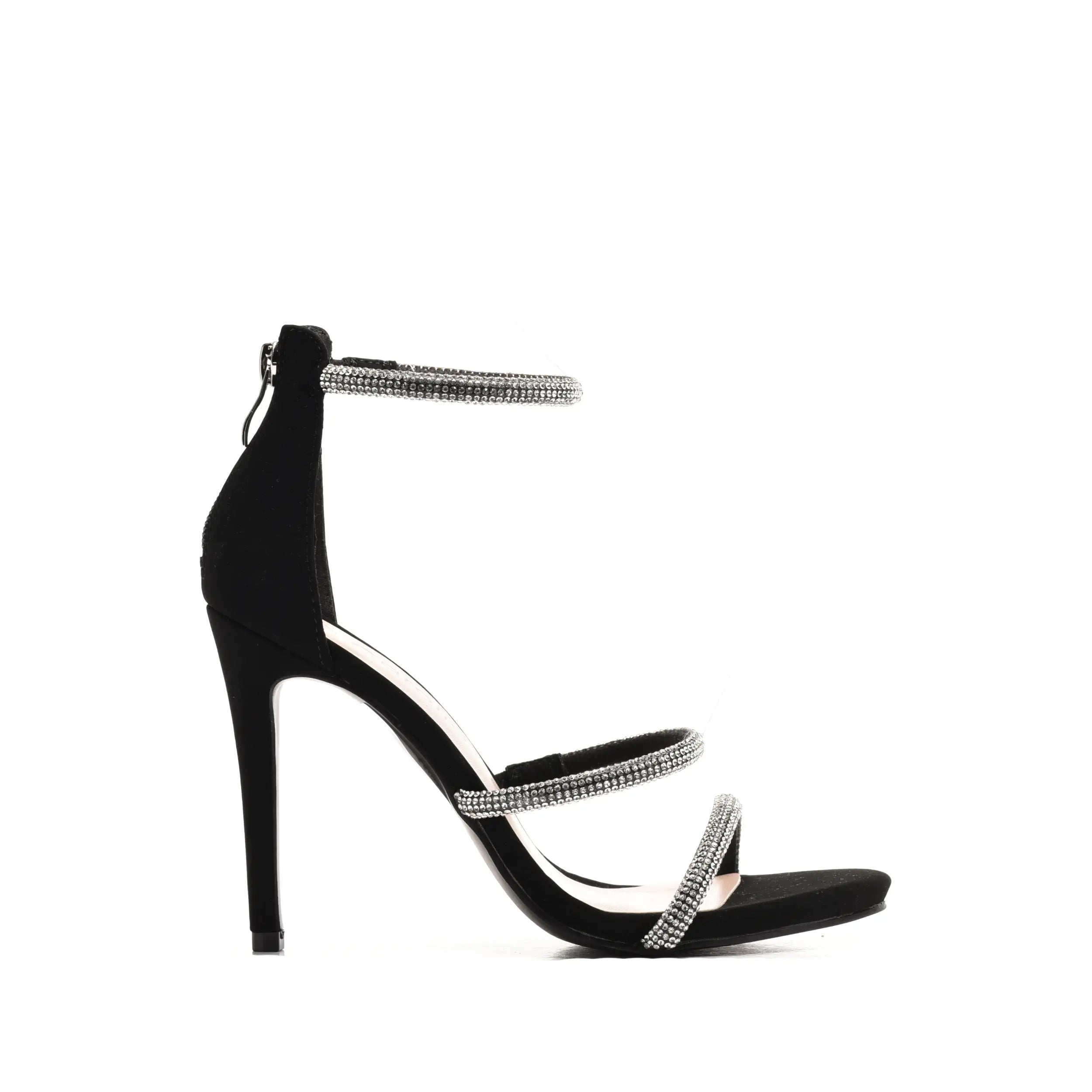 Sandale Elegante Dama cu Toc Inalt si Barete Stralucitoare, Negre