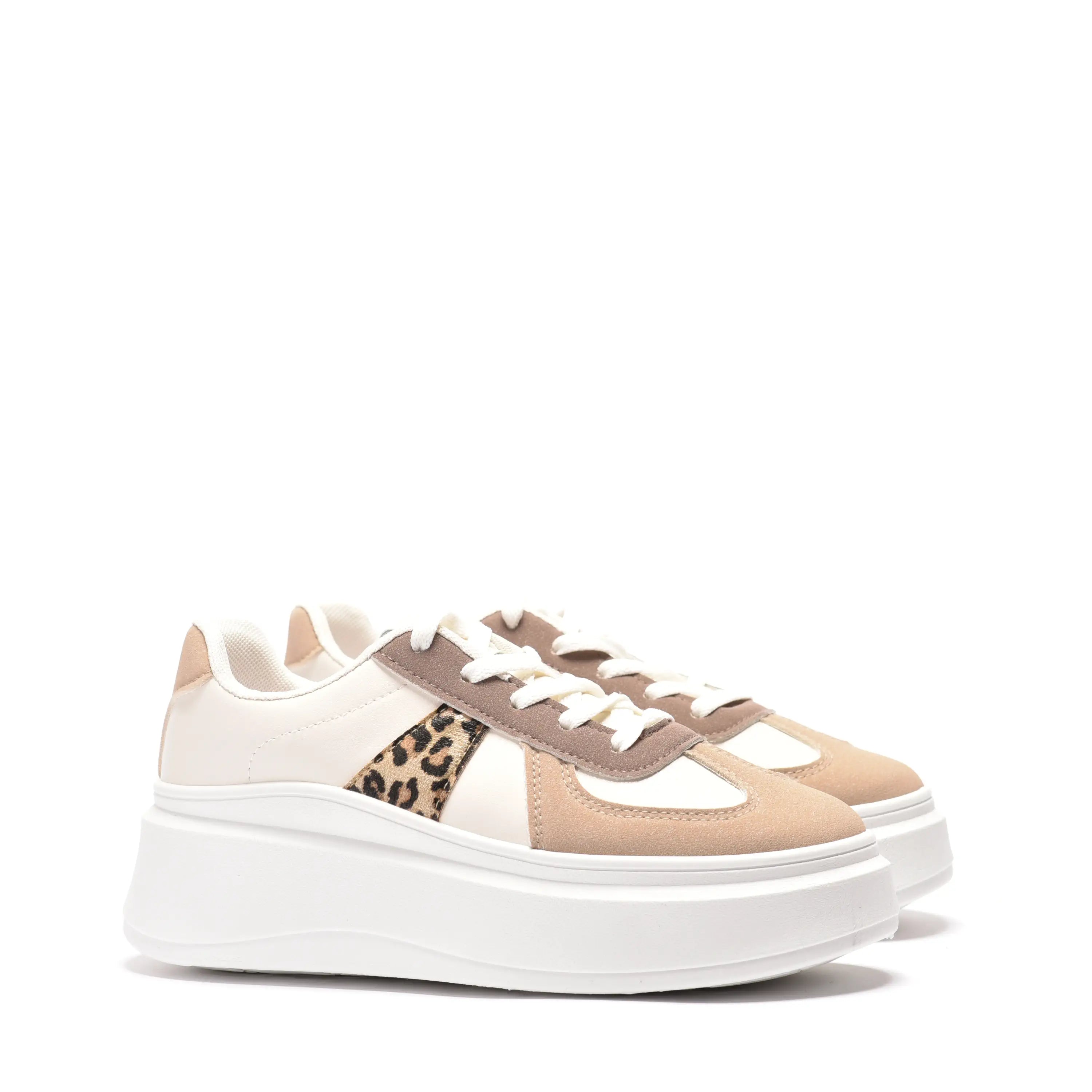 Sneakers dama animal print cu talpa alba