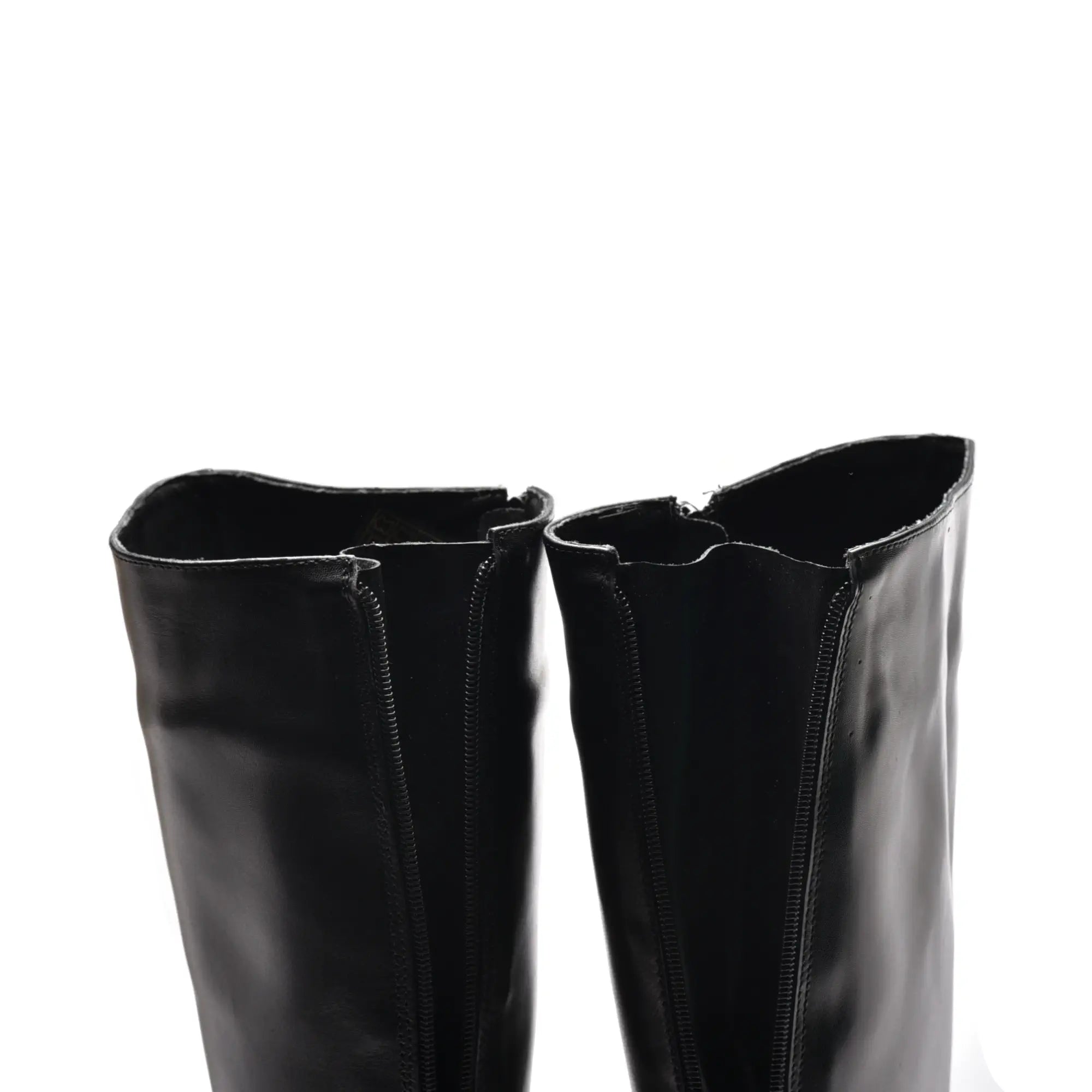 Cizme lungi cu fermoar, talpa subtire, tipar reglabil, piele naturala neagra