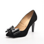 Pantofi eleganti negri suede cu funda si toc, toc de 8.5cm, din piele naturala - umme.ro
